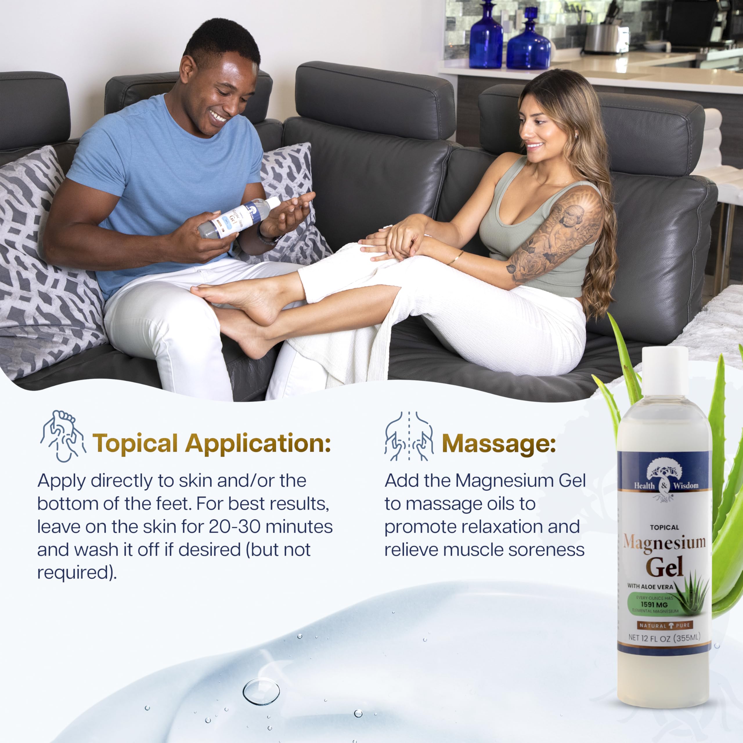 Health and Wisdom Pure Magnesium Gel with Seaweed Extract and Aloe Vera - Topical Muscle & Joint Relief- Natural and Pure Skin & Scalp Moisturizing - Enhanced Absorption - 12 Fl oz Health and Wisdom buy supplements canada