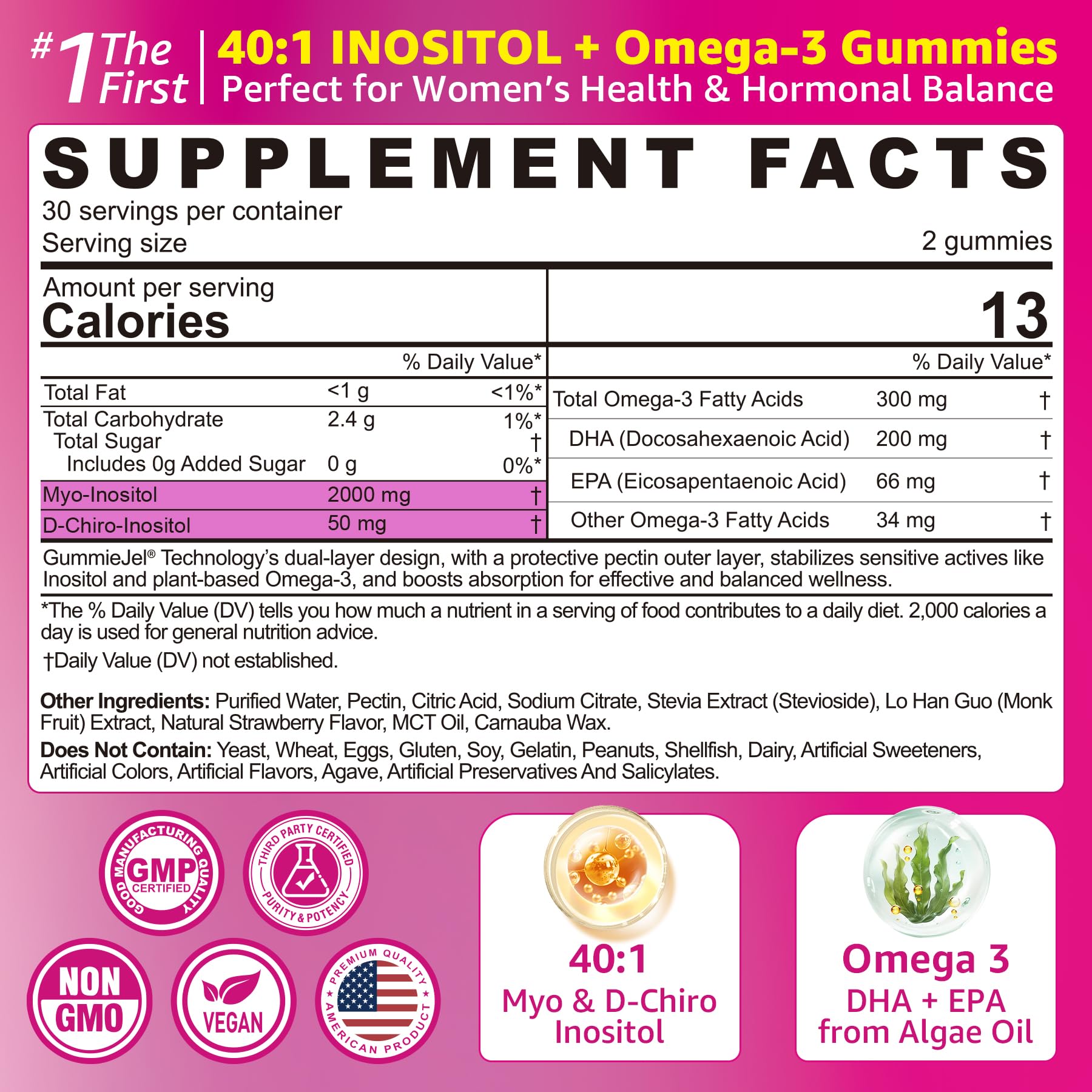 Myo-Inositol & D-Chiro Ideal 40:1, Inositol + Omega-3(3:1) Gummies, Hormone Balance for Women | Sugar Free Inositol Gummies w/Omega 3 DHA:EPA (3:1), Inositol Supplement for Cycle Health, Vegan, 60 Ct EnvyCure buy supplements canada