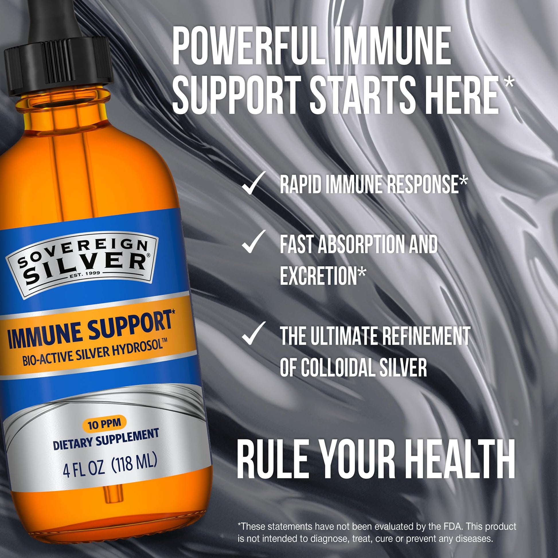 Sovereign Silver Immune Support - Colloidal Silver, Bio-Active Silver Hydrosol, 10 ppm, Liquid Dropper, 4 Fl Oz, (118 mL) Sovereign Silver buy supplements canada
