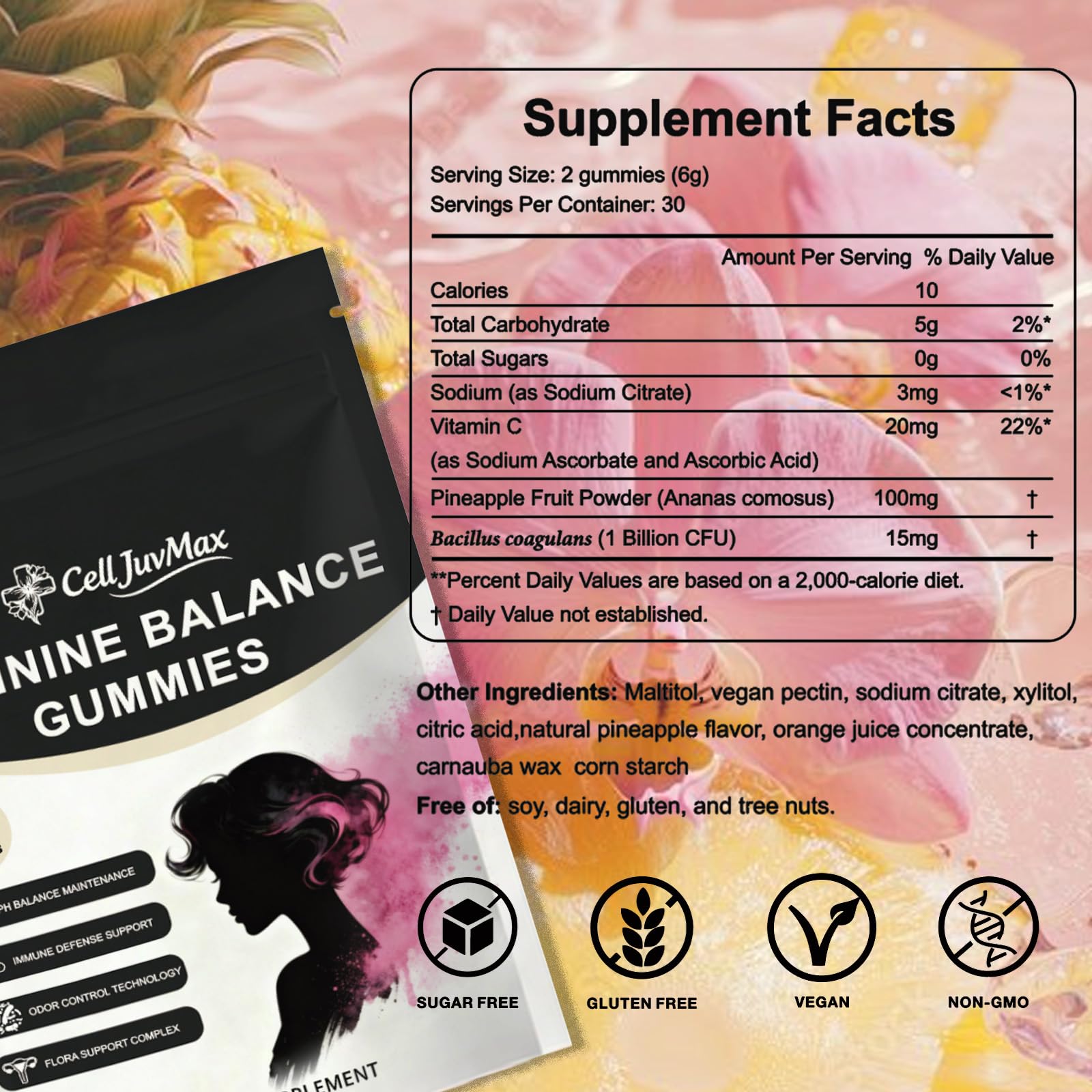 YFDSRF Feminine Balance Probiotic Gummies for Women - with Hawaiian Pineapple, pH Balance Support, Healthy Odor & Flora, Vaginal & Immune Health, Vegan Dietary Supplement - 60 Gummies (1) YFDSRF buy supplements canada