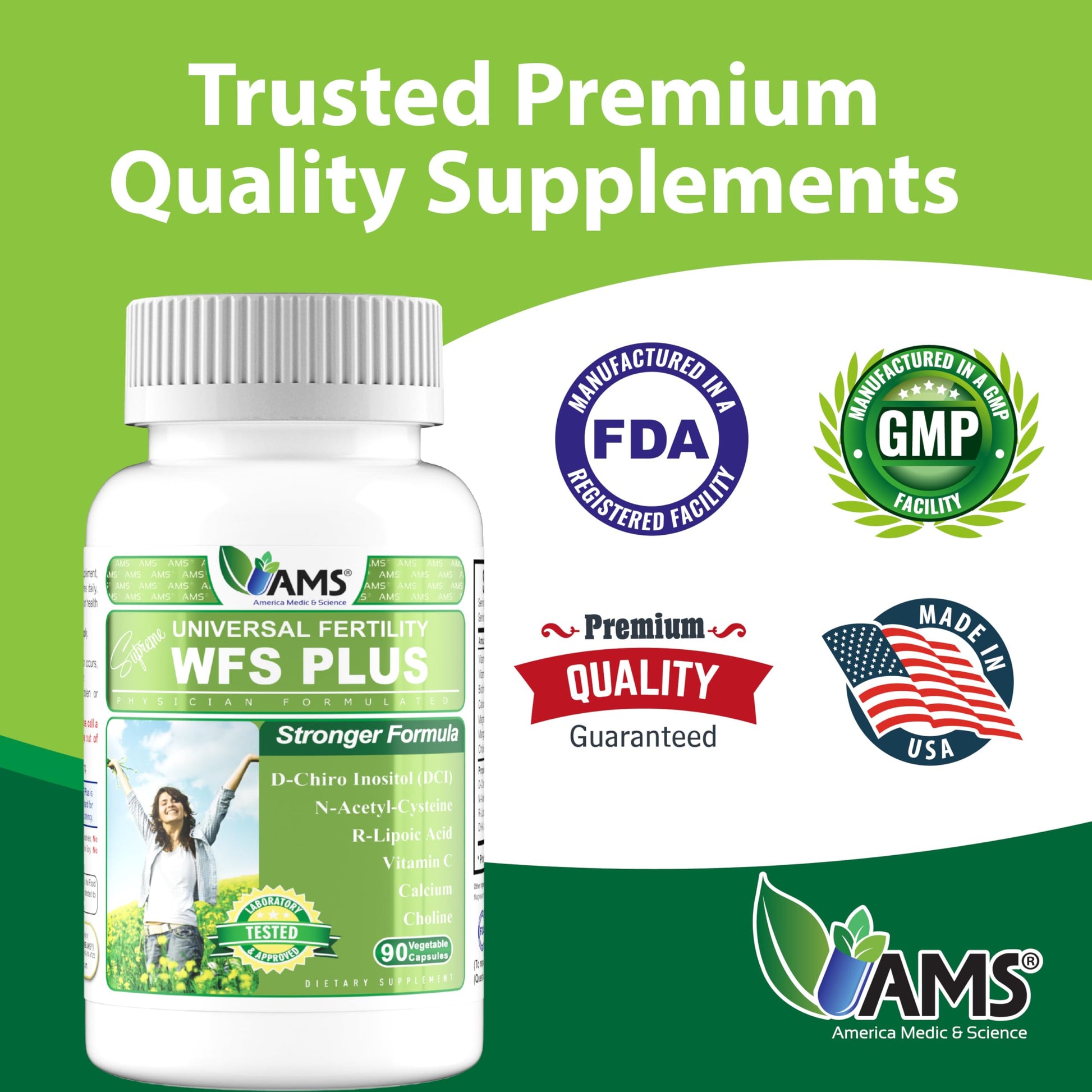 America Medic & Science WFS Plus Fertility Supplements for Women (90 Capsules) Supports Ovulatory Health | Natural Preconception Vitamins, Reproductive Aid, with D-Chiro Inositol, DHA |15-Day Supply. America Medic & Science buy supplements canada