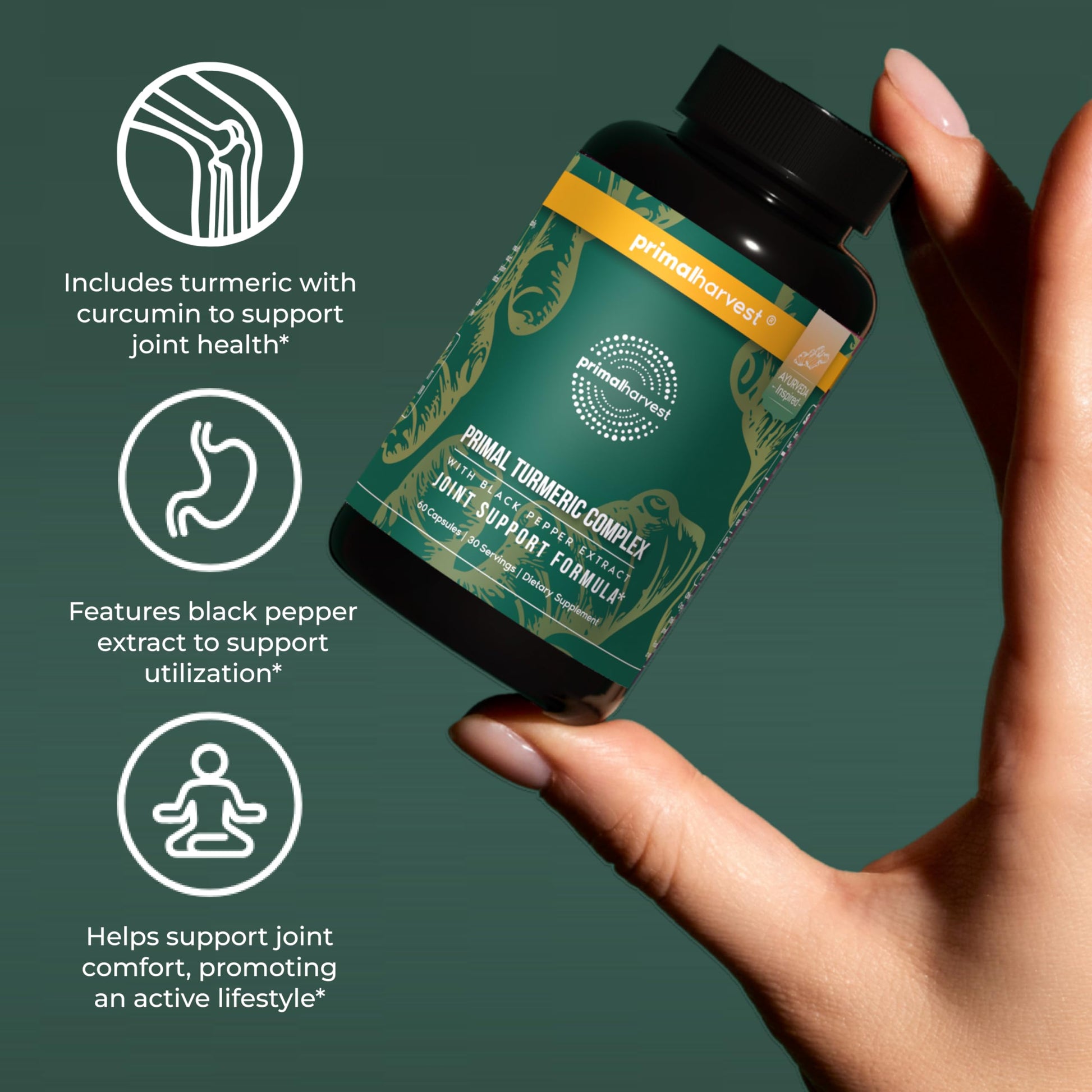 Primal Harvest 1 Pack, Primal Turmeric Complex w/Black Pepper Extract, Joint and Mobility Support Turmeric Supplement for Women & Men, 60 Capsules Primal Harvest buy supplements canada