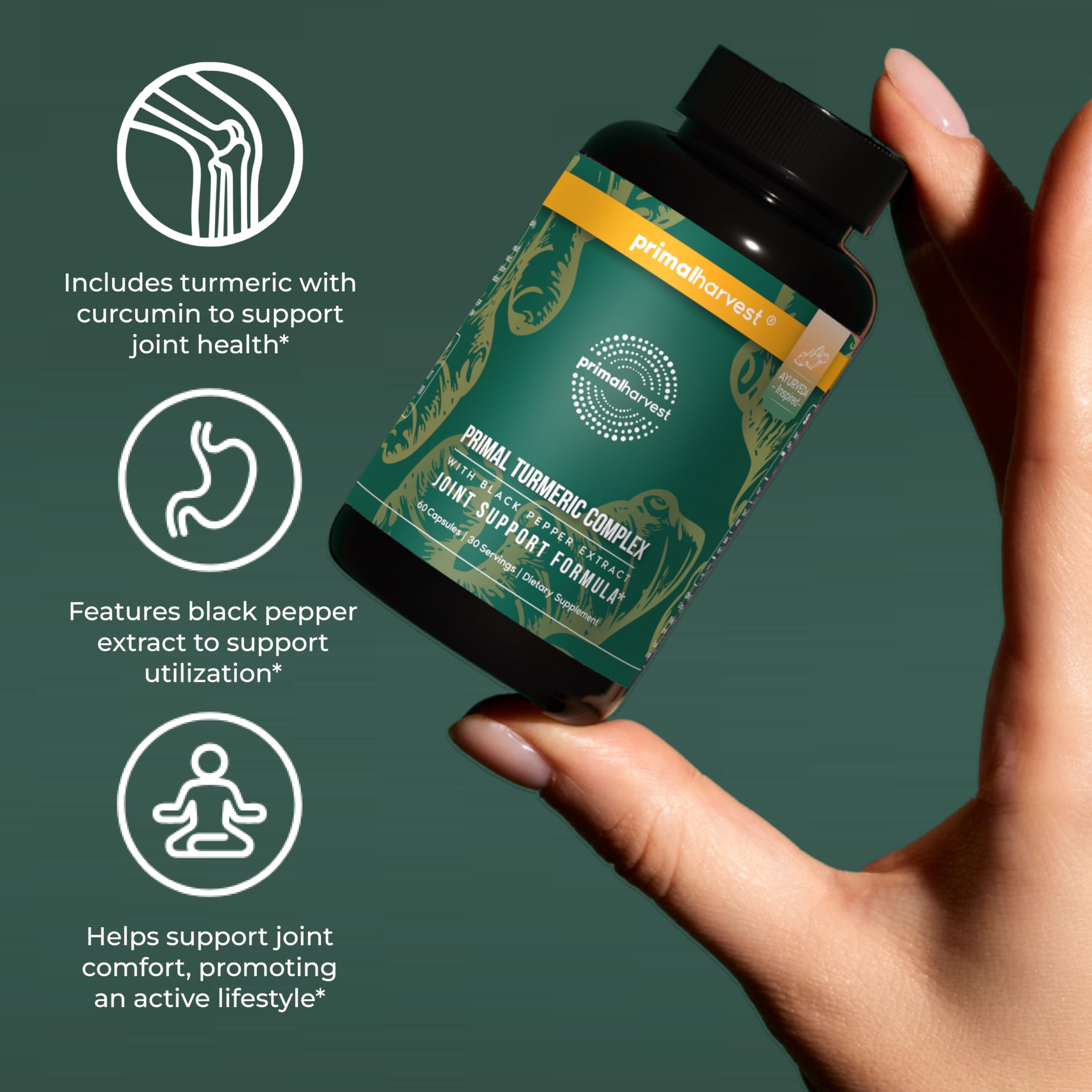 Primal Harvest 1 Pack, Primal Turmeric Complex w/Black Pepper Extract, Joint and Mobility Support Turmeric Supplement for Women & Men, 60 Capsules Primal Harvest buy supplements canada