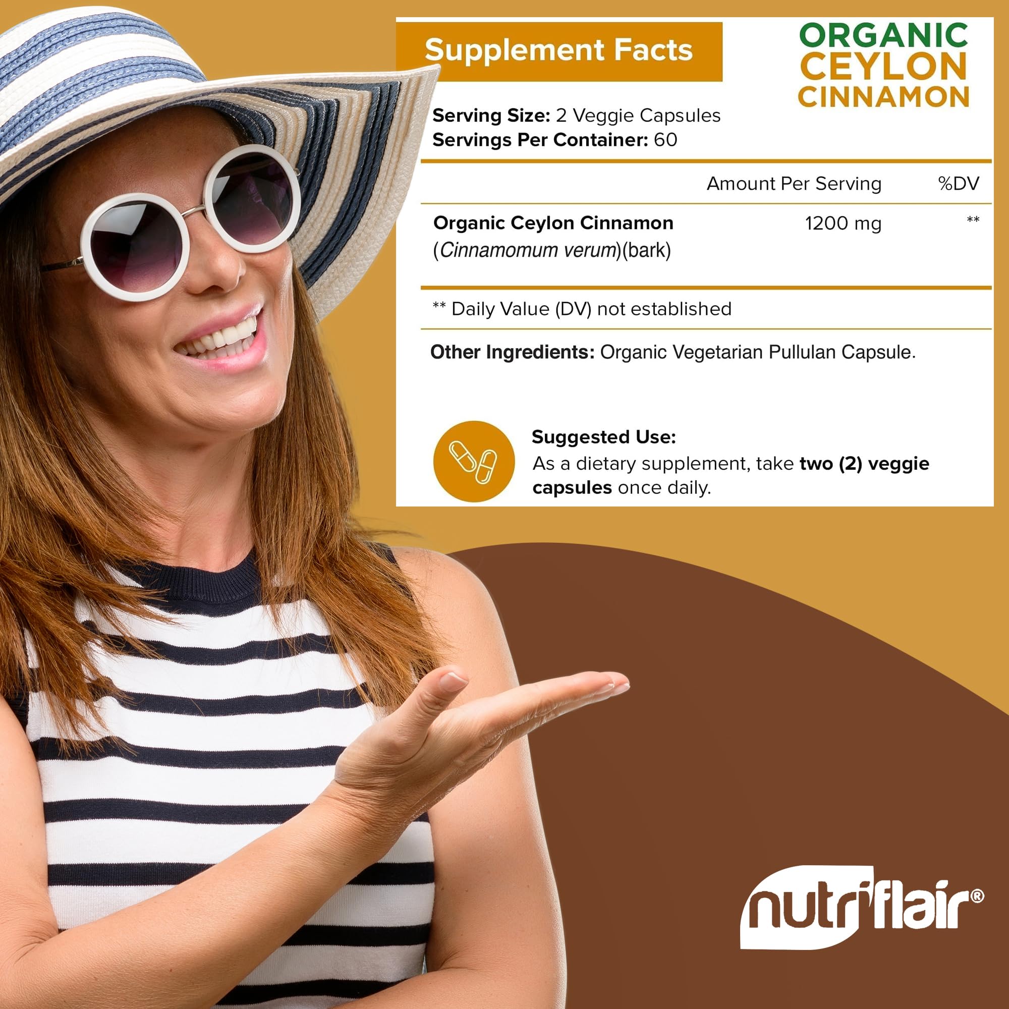 NutriFlair Organic Ceylon Cinnamon Supplement 1200mg, 120 Capsules - USDA Certified - Non-GMO, Gluten Free Powder, Antioxidant Pills NutriFlair buy supplements canada