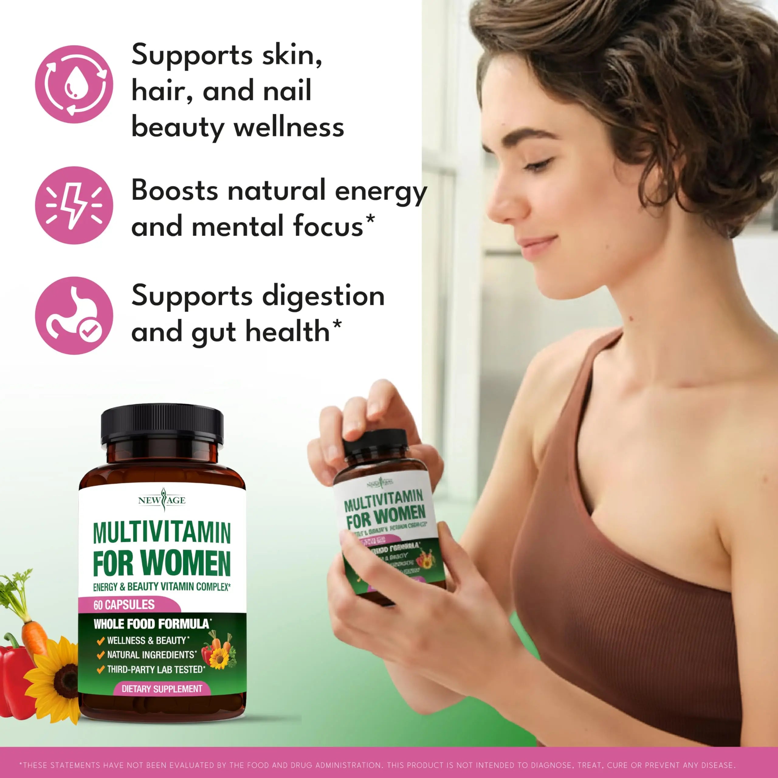 NEW AGE Multivitamin for Women - B-Complex, Whole Foods, Hair Support, Iron - All in1 Womens Multivitamin NEW AGE buy supplements canada