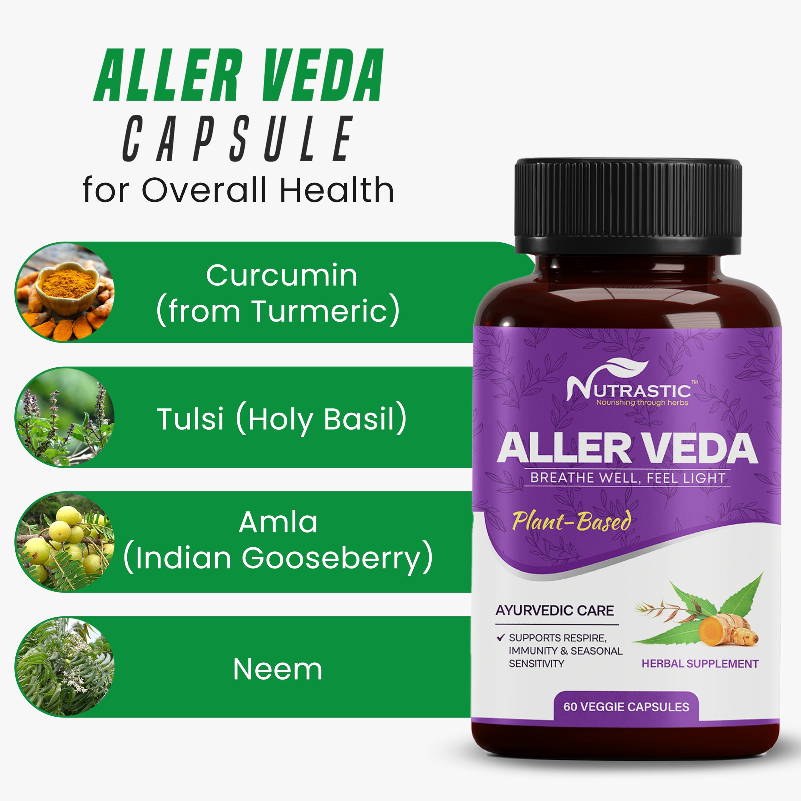 Nutrastic Aller Veda Respiratory Wellness Supplement with Pure Tulsi, Amla, Turmeric, and Neem | Natural Support for Healthy Breathing | 60 Caps Nutrastic buy supplements canada