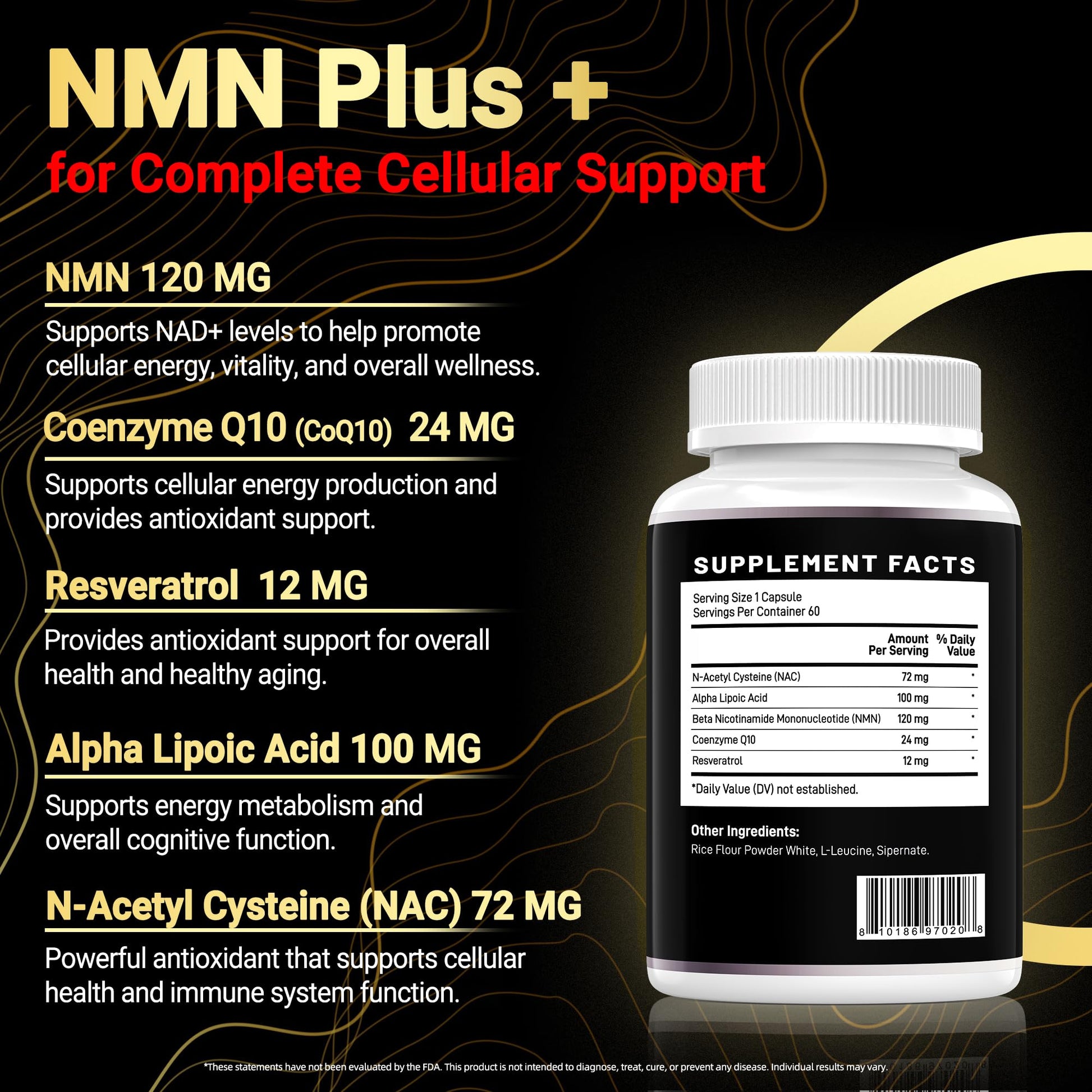 I LOVE HEALTH NMN Complex Plus+ for Women & Men with NAC, Alpha Lipoic Acid, CoQ10 & Resveratrol – 5-in-1 Cellular Energy & Healthy Aging Support – 60 Capsules, Non-GMO, Made in USA I LOVE HEALTH buy supplements canada
