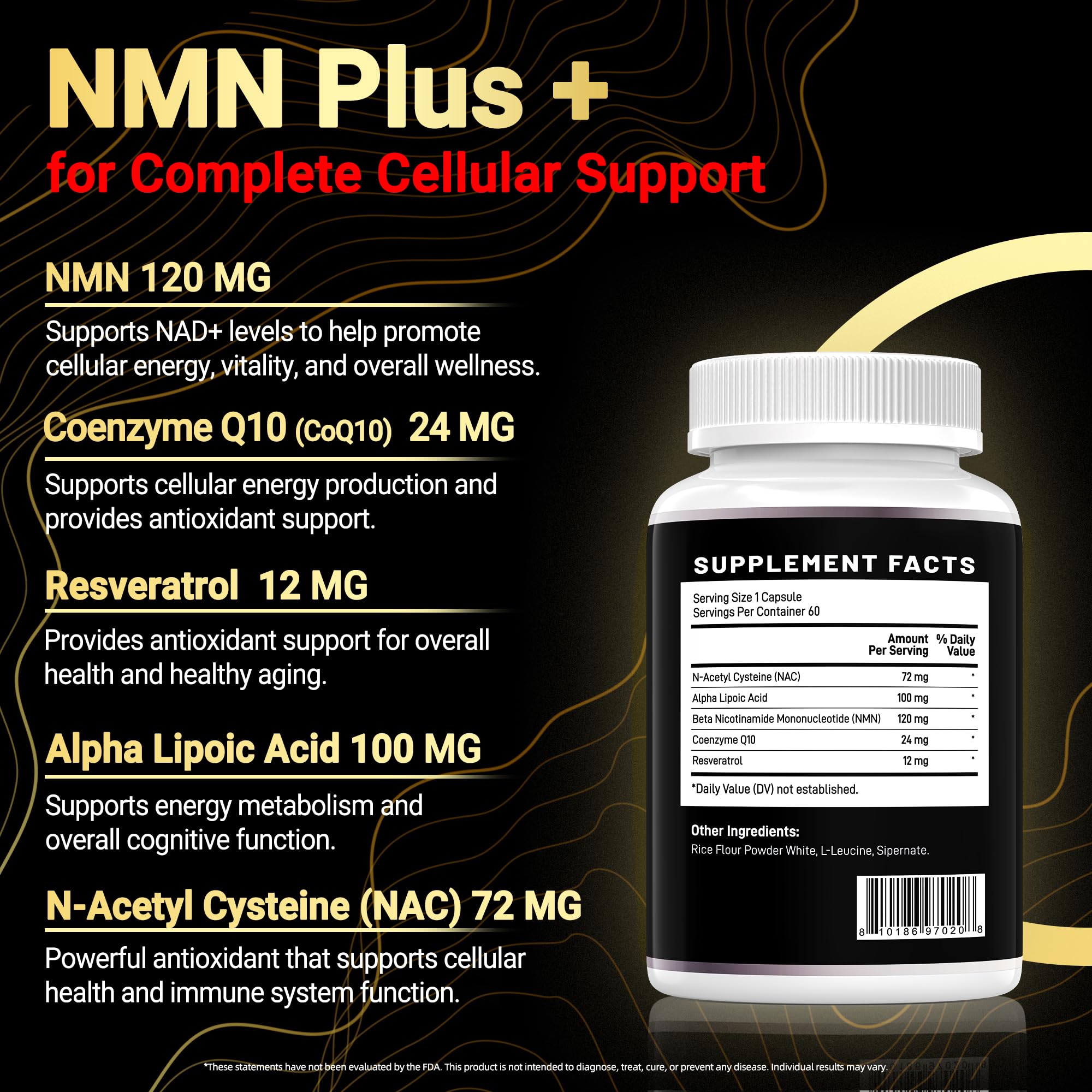 I LOVE HEALTH NMN Complex Plus+ for Women & Men with NAC, Alpha Lipoic Acid, CoQ10 & Resveratrol – 5-in-1 Cellular Energy & Healthy Aging Support – 60 Capsules, Non-GMO, Made in USA I LOVE HEALTH buy supplements canada