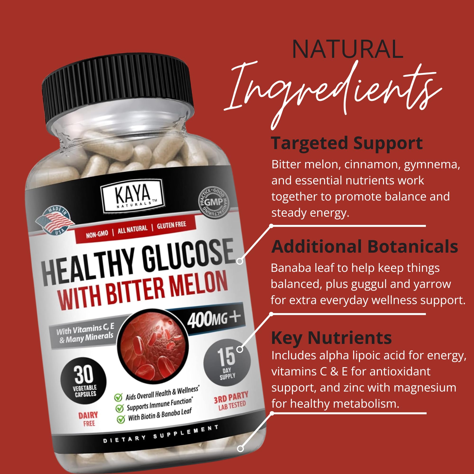 Kaya Naturals Healthy Gluco with Bittermelon Supplement | Support Healthy Levels and Function, 20 Herbs Vitamins and Minerals, Alpha Lipoic Acide, Cinnamon, Vitamin C & E, Non-GMO (30 Count) Kaya Naturals buy supplements canada