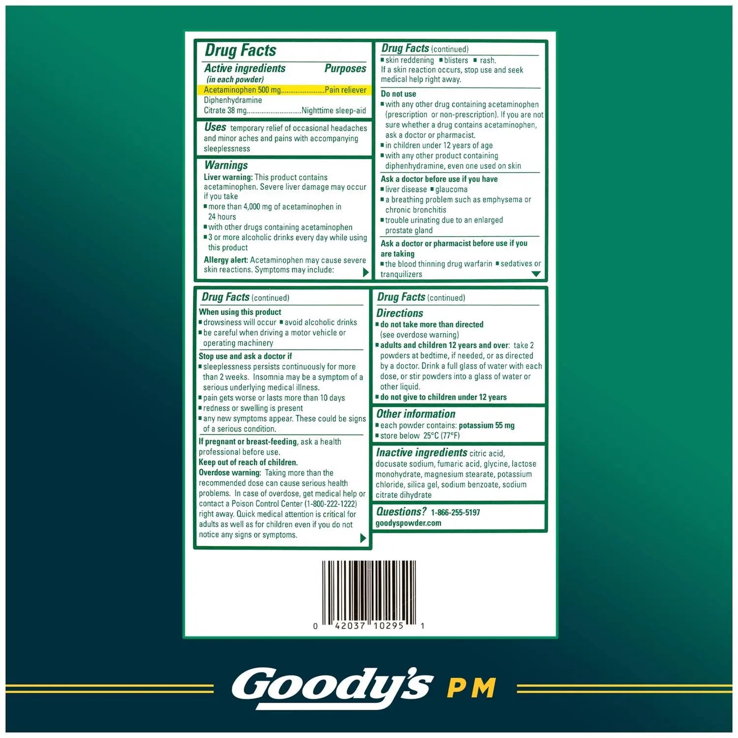Goody's Nighttime Powder, Pain Reliever & Sleep Aid with Acetaminophen & Diphenhydramine Citrate, Caffeine Free, 16 Count Goody's buy supplements canada