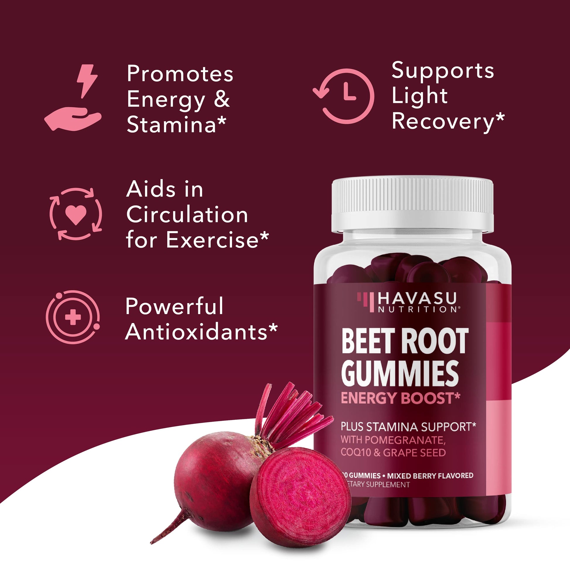 Beet Root Gummies with COQ10 Energy Supplement | Nitric Oxide Supplement for Healthy HAVASU NUTRITION buy supplements canada