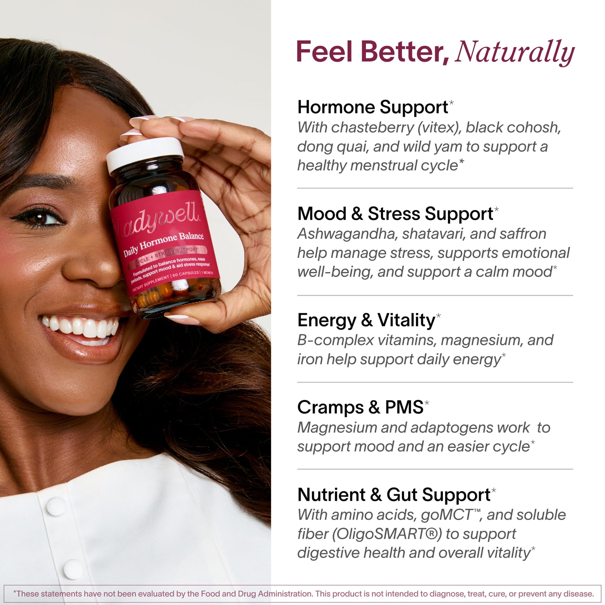 Ladywell Daily Hormone Balance Capsules | Natural Cycle Support for Women | Supports Mood, Bloating, Cramps, Skin Health & Cravings | with Chasteberry, B Vitamins, Ashwagandha, Saffron & More | 60 Ct Ladywell buy supplements canada