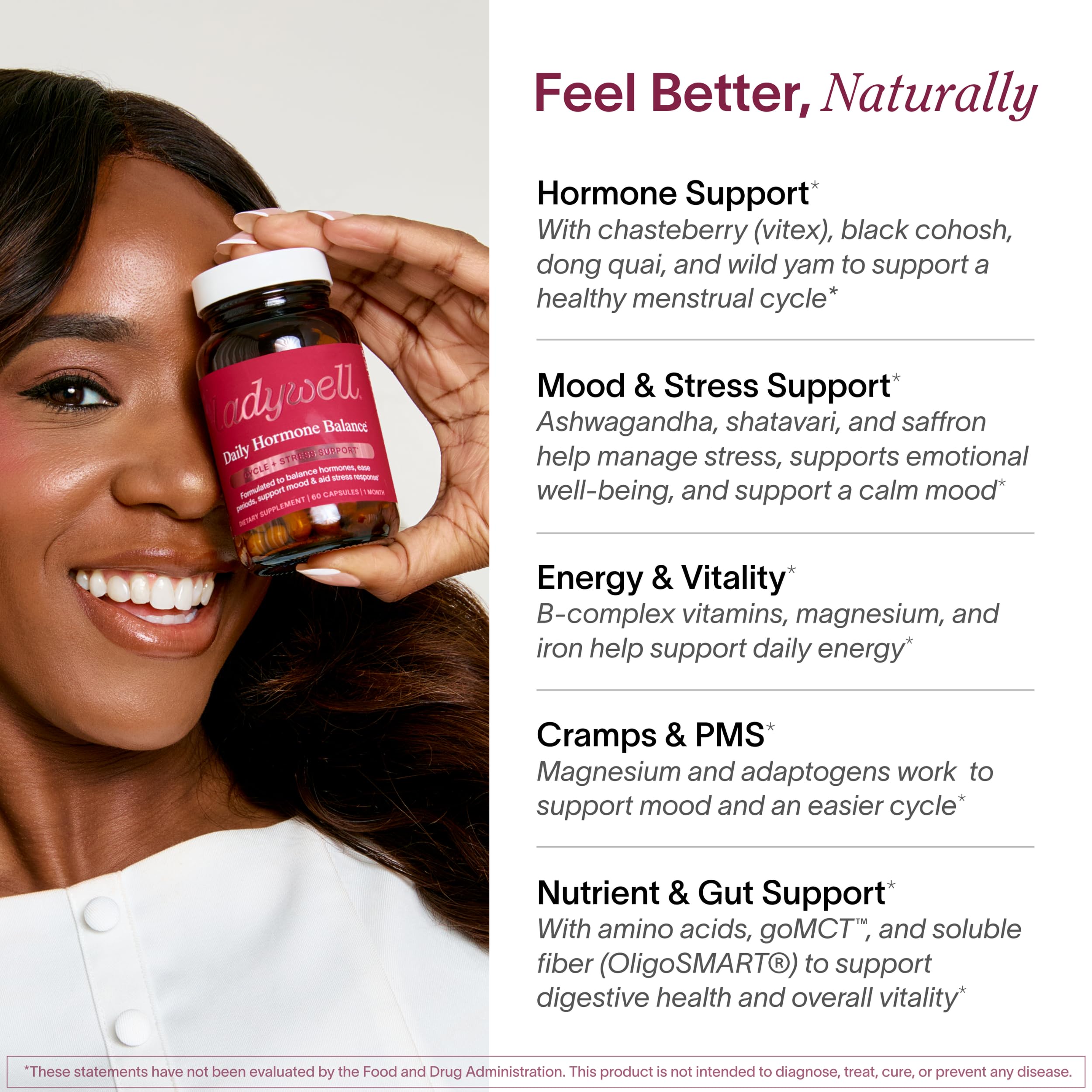 Ladywell Daily Hormone Balance Capsules | Natural Cycle Support for Women | Supports Mood, Bloating, Cramps, Skin Health & Cravings | with Chasteberry, B Vitamins, Ashwagandha, Saffron & More | 60 Ct Ladywell buy supplements canada