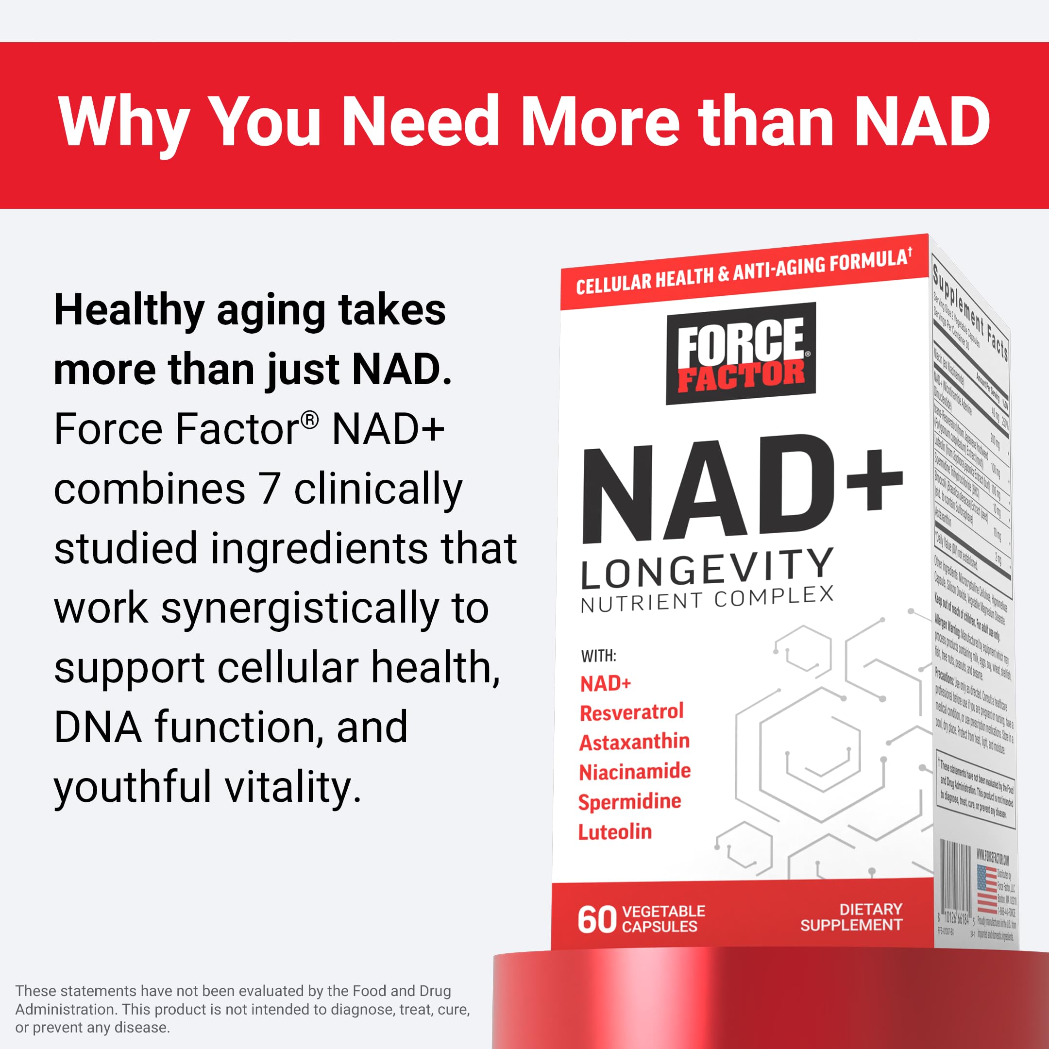 FORCE FACTOR NAD+ (NMN or Nicotinamide Riboside Alternative) with Resveratrol, Astaxanthin, Spermidine & Luteolin Complex, NAD to Support Cellular Health & Healthy Aging, 60 Capsules Force Factor buy supplements canada