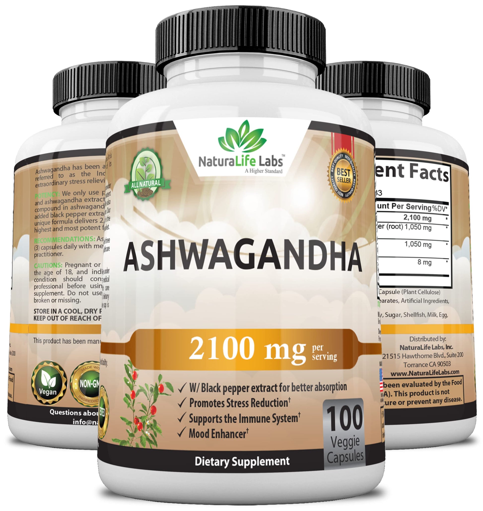 Organic Ashwagandha 2,100 mg - 100 Vegan Capsules Pure Organic Ashwagandha Powder NaturaLife Labs A Higher Standard buy supplements canada