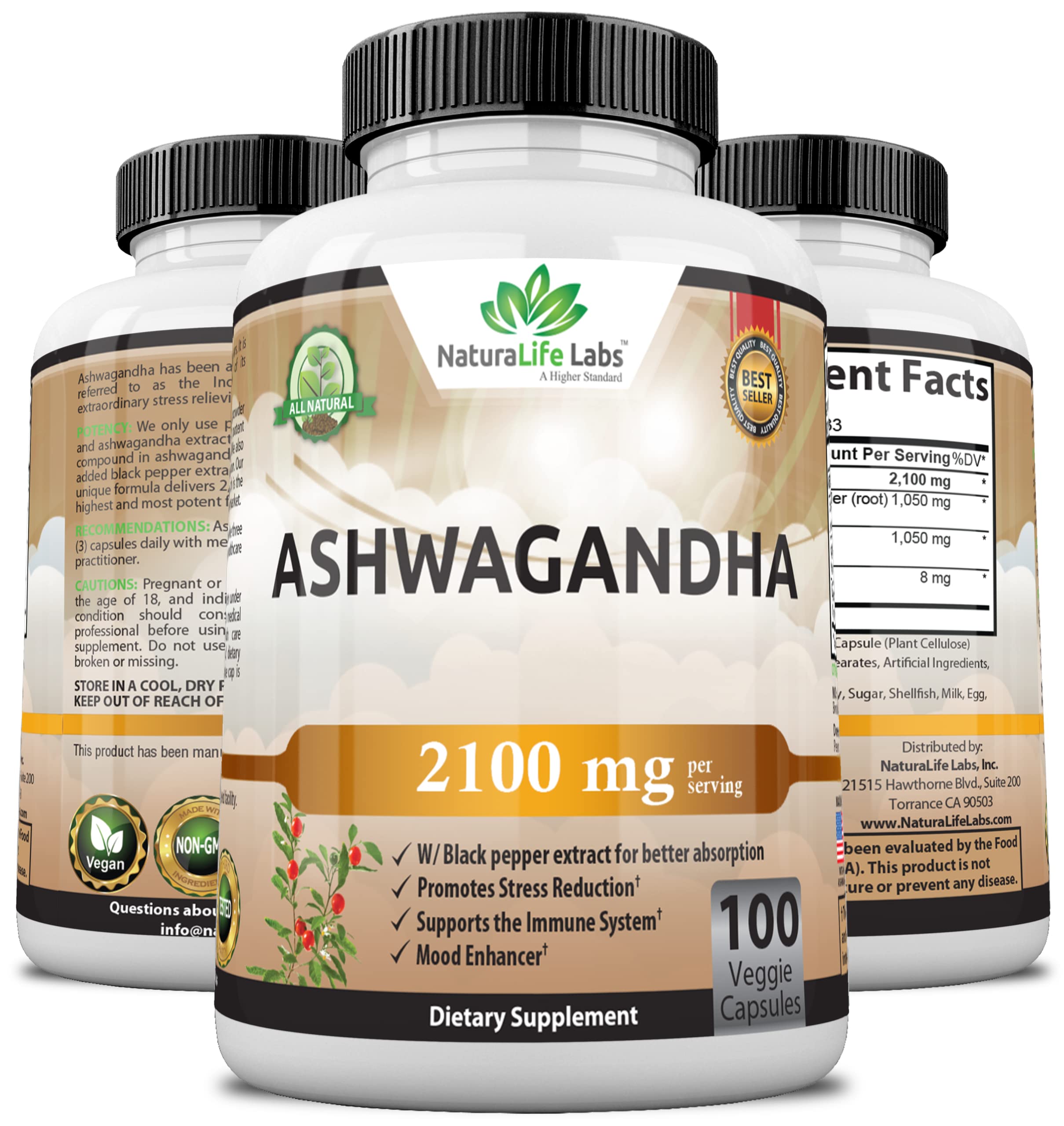 Organic Ashwagandha 2,100 mg - 100 Vegan Capsules Pure Organic Ashwagandha Powder NaturaLife Labs A Higher Standard buy supplements canada