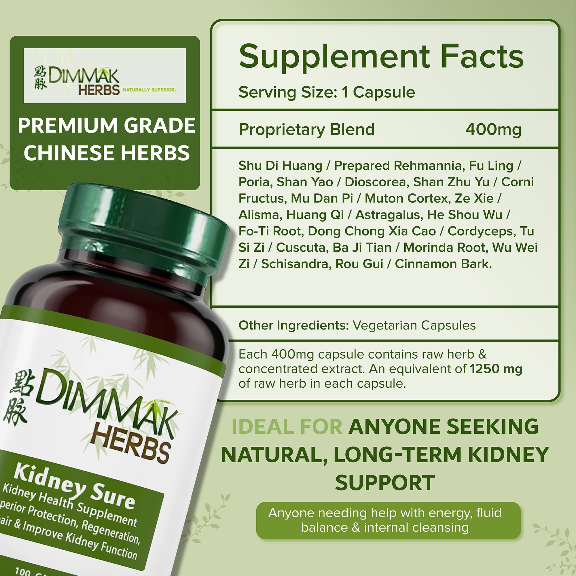 Dimmak Herbs Kidney Sure- Kidney Cleanse & Revitilization Tonic- Organic Herbal Support for Renal Health, Urinary Tract Flow & Vitality- TCM Doctor Formulated, Vegan- 400mg 100 Capsules Dimmak Herbs buy supplements canada
