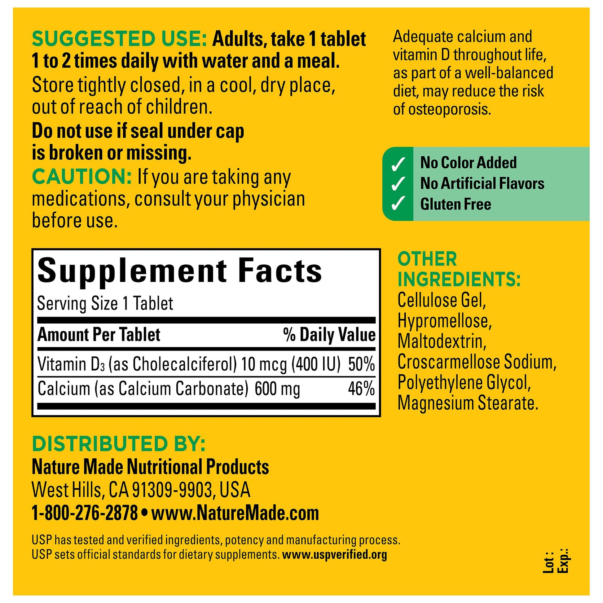 Nature Made Calcium 600 mg with Vitamin D3, Dietary Supplement for Bone Support, 220 Tablets Nature Made buy supplements canada