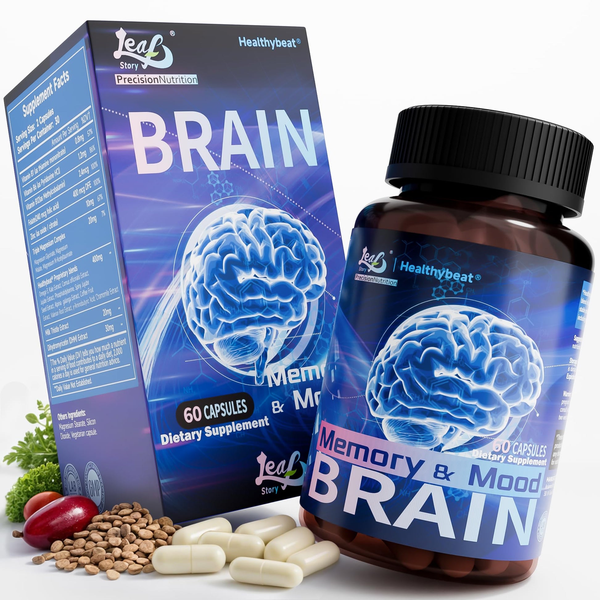 LeafStory Nootropic Brain Supplements for Memory and Focus, Cognitive Function for Mental Health & Clarity, Vitamin B6 B12, Folate & Dihydromyricetin, 60 Capsules LeafStory buy supplements canada