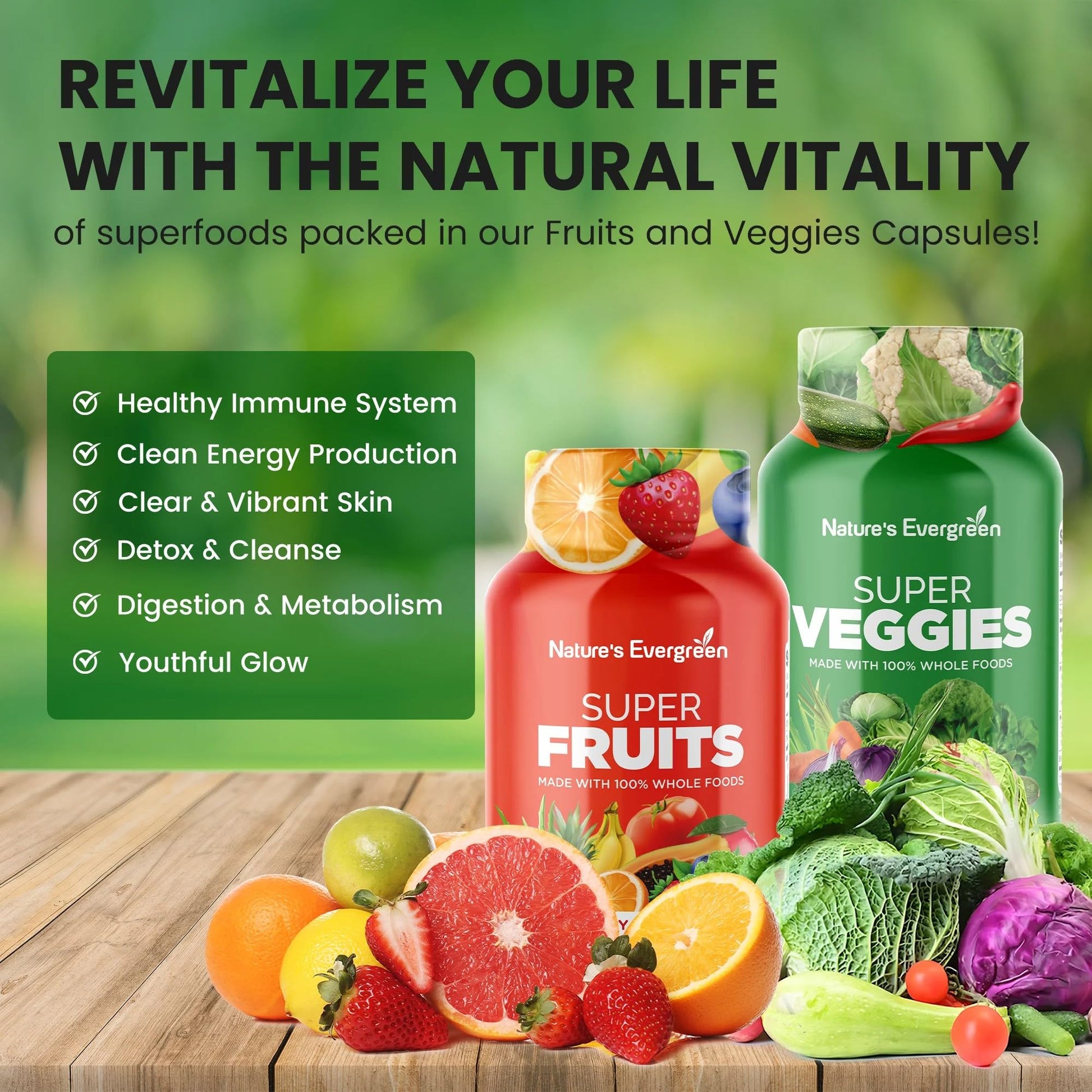 Fruits and Veggies Supplement - Nature Fruits and Vegetables Supplements - Vegan, Non GMO, Soy Free, Superfood Vitamins & Minerals Nutritional Balance - (Total 180 Capsules - Pack of 2) Made in USA Nature's Evergreen buy supplements canada
