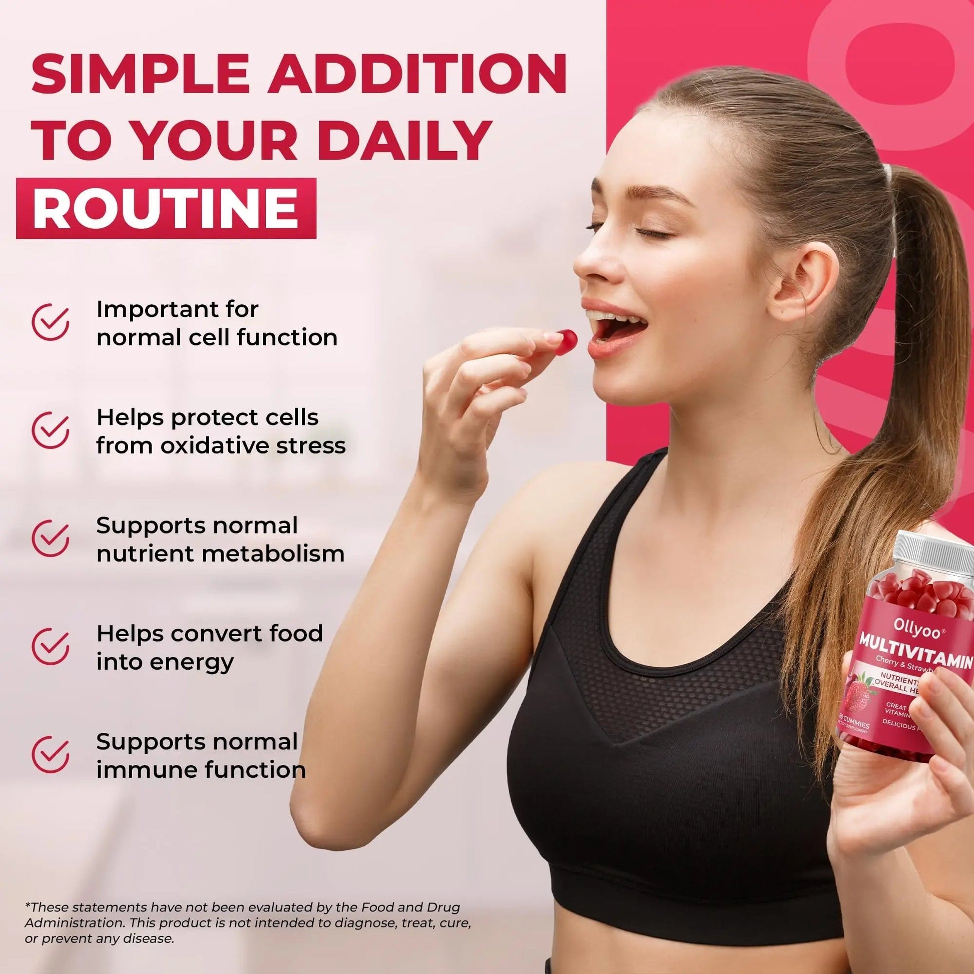 Ollyoo Multivitamin Gummies for Adults | Cherry & Strawberry Flavor | Great Source of Vitamin A & Essential Nutrients | Ollyoo buy supplements canada
