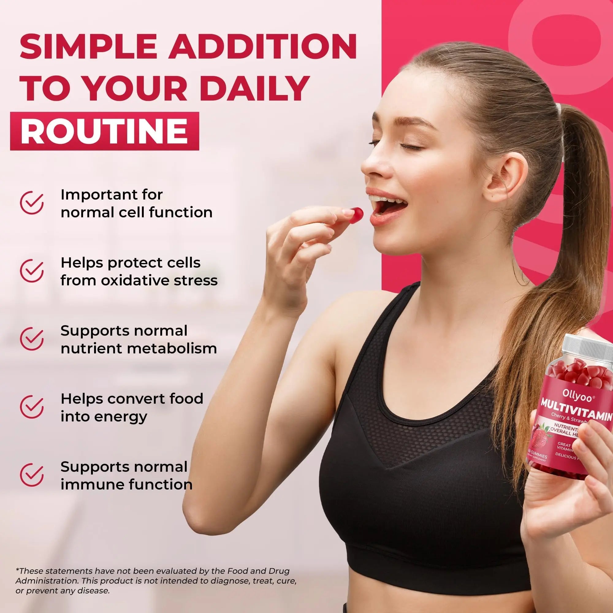 Ollyoo Multivitamin Gummies for Adults | Cherry & Strawberry Flavor | Great Source of Vitamin A & Essential Nutrients | Ollyoo buy supplements canada
