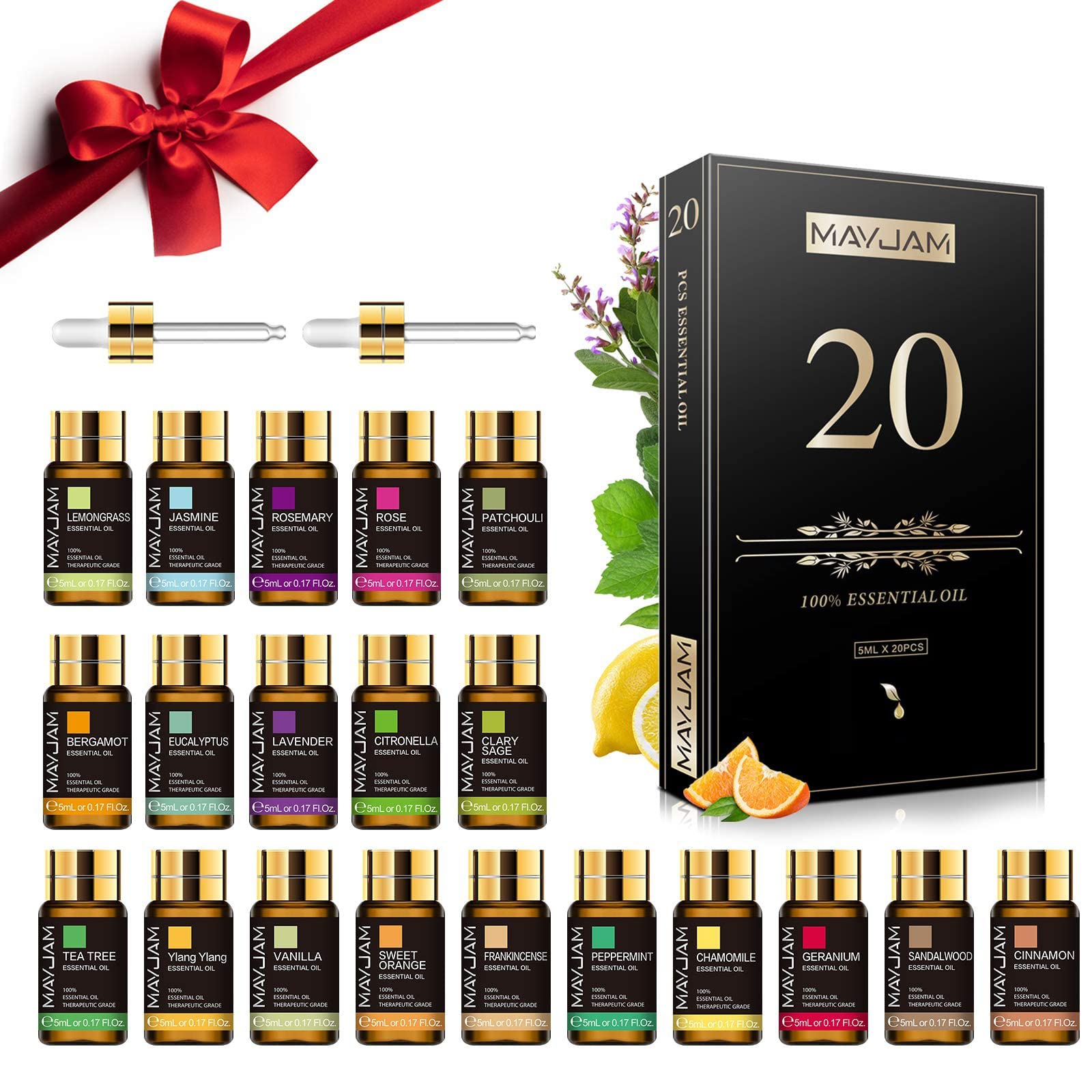 MAYJAM Tea Tree 20 Pcs Pure Essential Oil Gift Set, for Diffuser, Humidifiers, Skin Care, Massage MAYJAM buy supplements canada