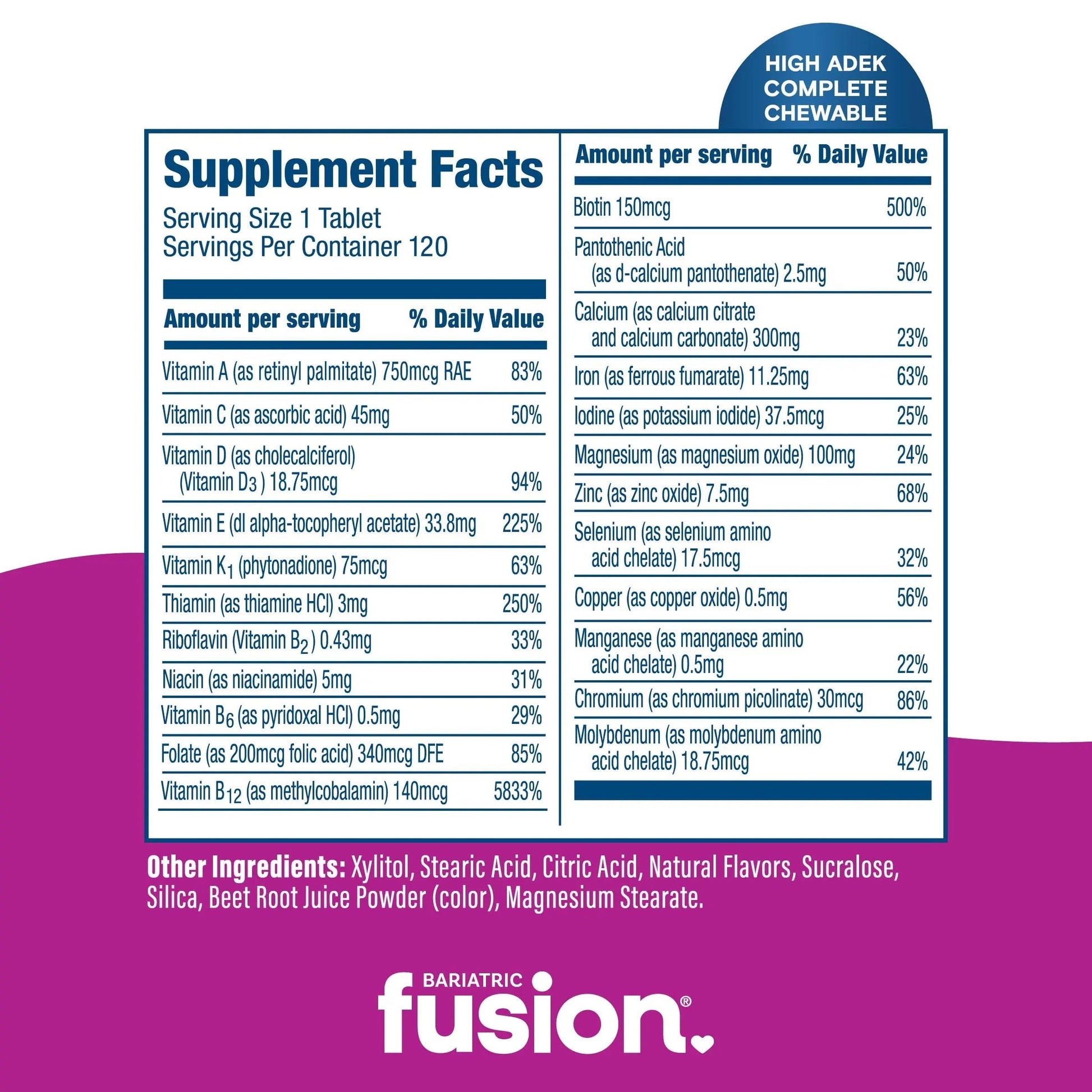 Bariatric Fusion Chewable Multivitamin with High ADEK Vitamins | Multi for Duodenal Switch Patients | Mixed Berry Flavored Tablets | Bariatric Fusion buy supplements canada