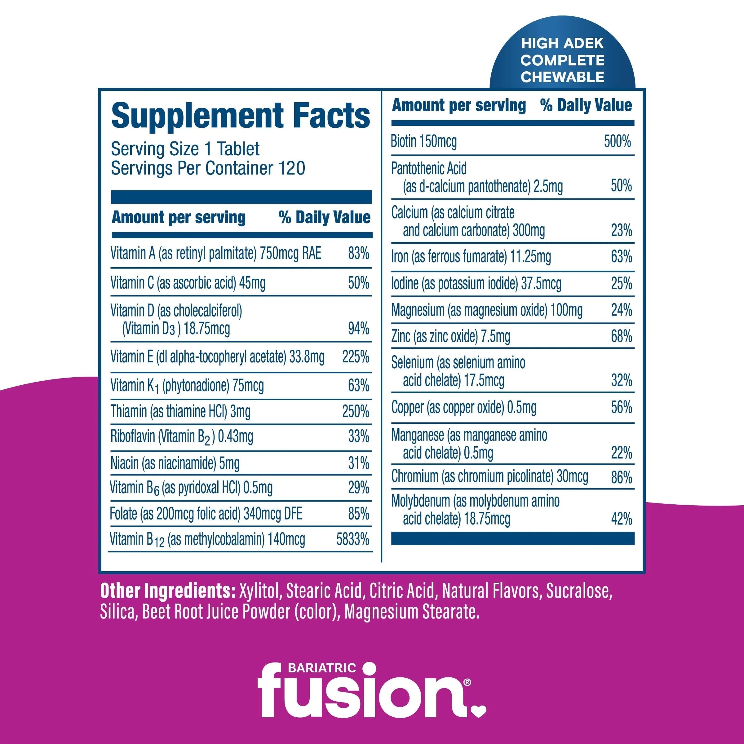 Bariatric Fusion Chewable Multivitamin with High ADEK Vitamins | Multi for Duodenal Switch Patients | Mixed Berry Flavored Tablets | Bariatric Fusion buy supplements canada