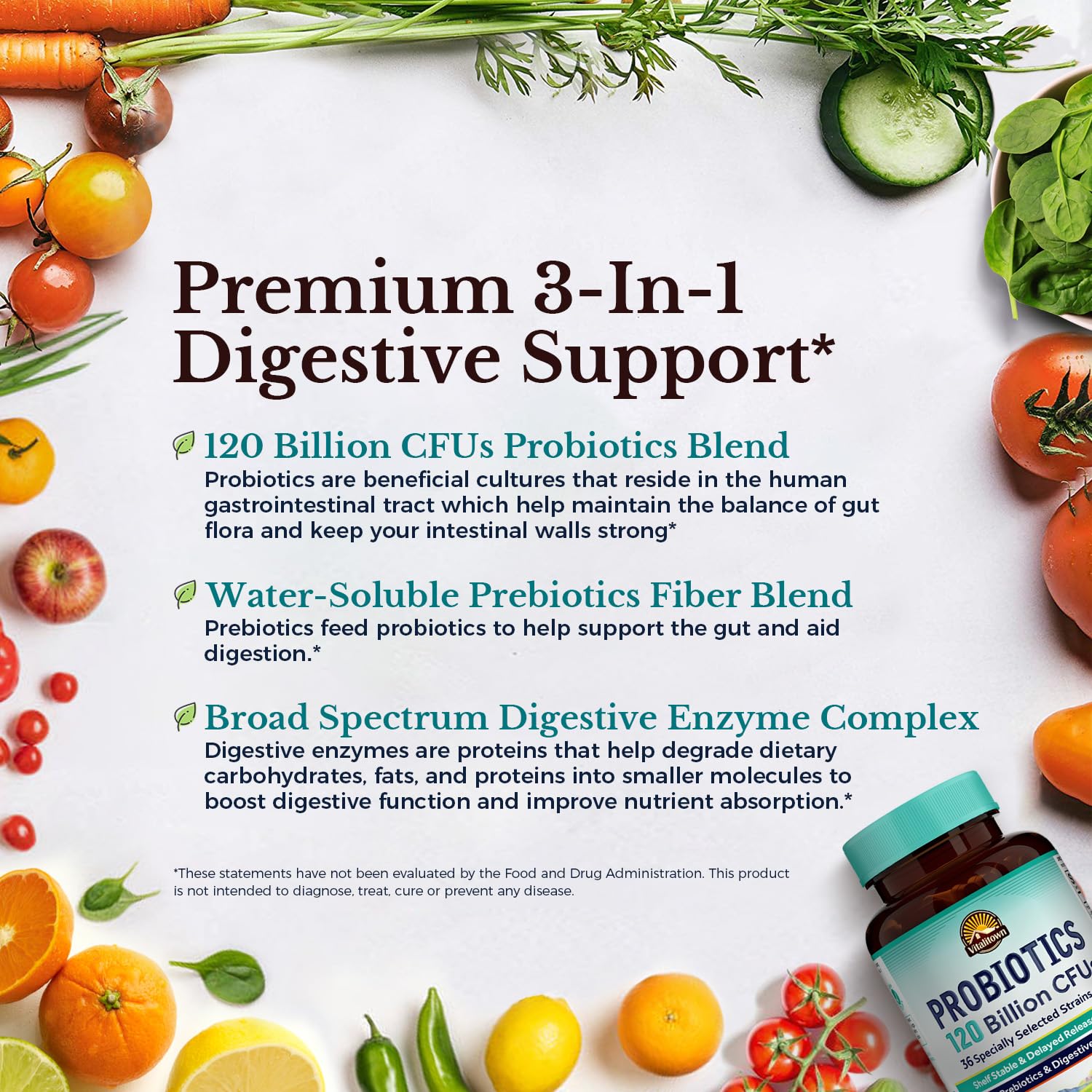 VITALITOWN Probiotics 120 Billion CFUs | 36 Strains, with Prebiotics & Digestive Enzymes for Men Women | Shelf Stable | Digestive Health & Immune Support | Vegan, Non-GMO | 30 Delayed Release Veg Caps Vitalitown buy supplements canada