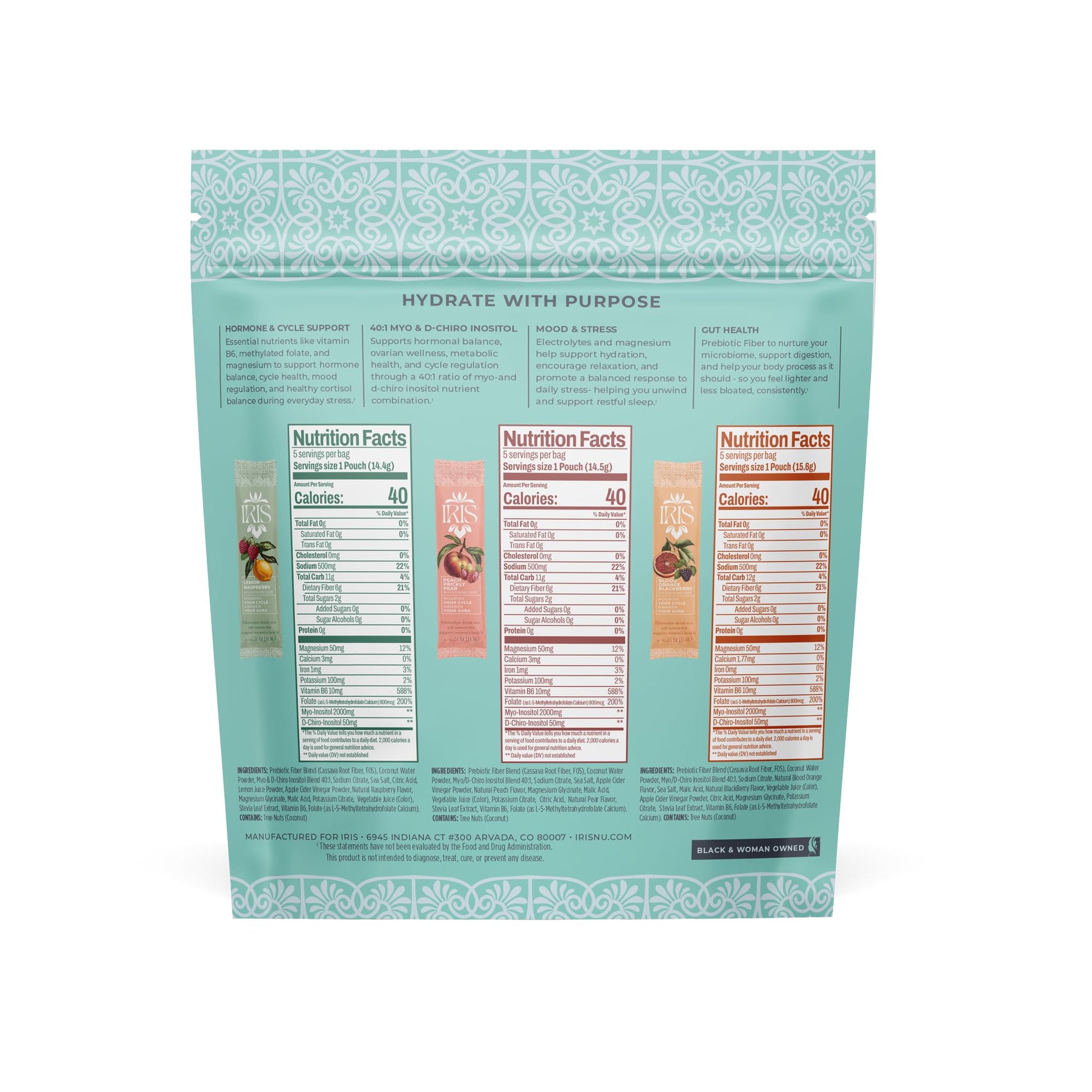 Iris Women’s Hormonal Health Daily Electrolyte Drink Mix | High Fiber, Essential B Vitamins for Mood Support | 40:1 Myo & D‑Chiro Inositol | Variety Pack, Iris buy supplements canada