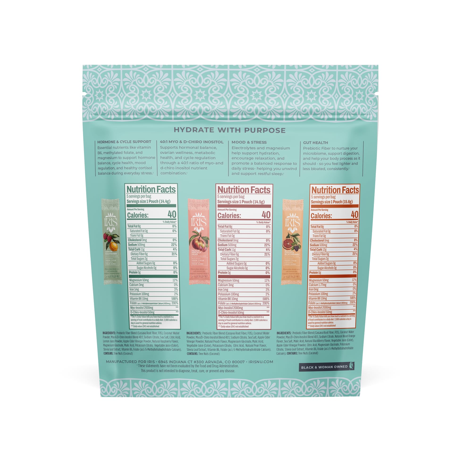 Iris Women’s Hormonal Health Daily Electrolyte Drink Mix | High Fiber, Essential B Vitamins for Mood Support | 40:1 Myo & D‑Chiro Inositol | Variety Pack, Iris buy supplements canada