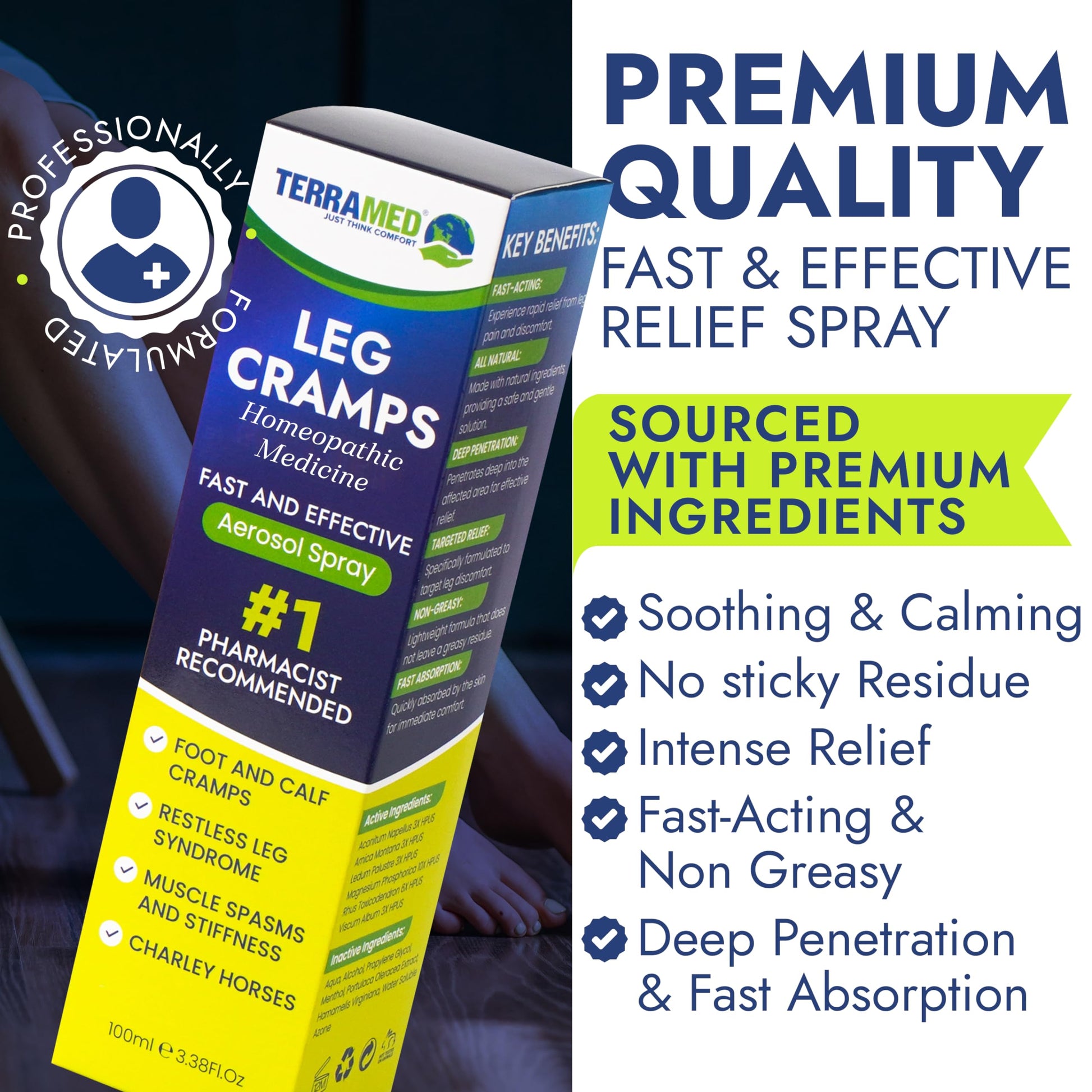 Terramed Just Think Comfort Fast Acting Leg Cramp Relief Aerosol Spray | Pain Relief for Muscle Spasms, Soreness, & Foot and Calf Cramps | Homeopathic Medicine for Restless Legs Syndrome Relief Terramed Just Think Comfort buy supplements canada