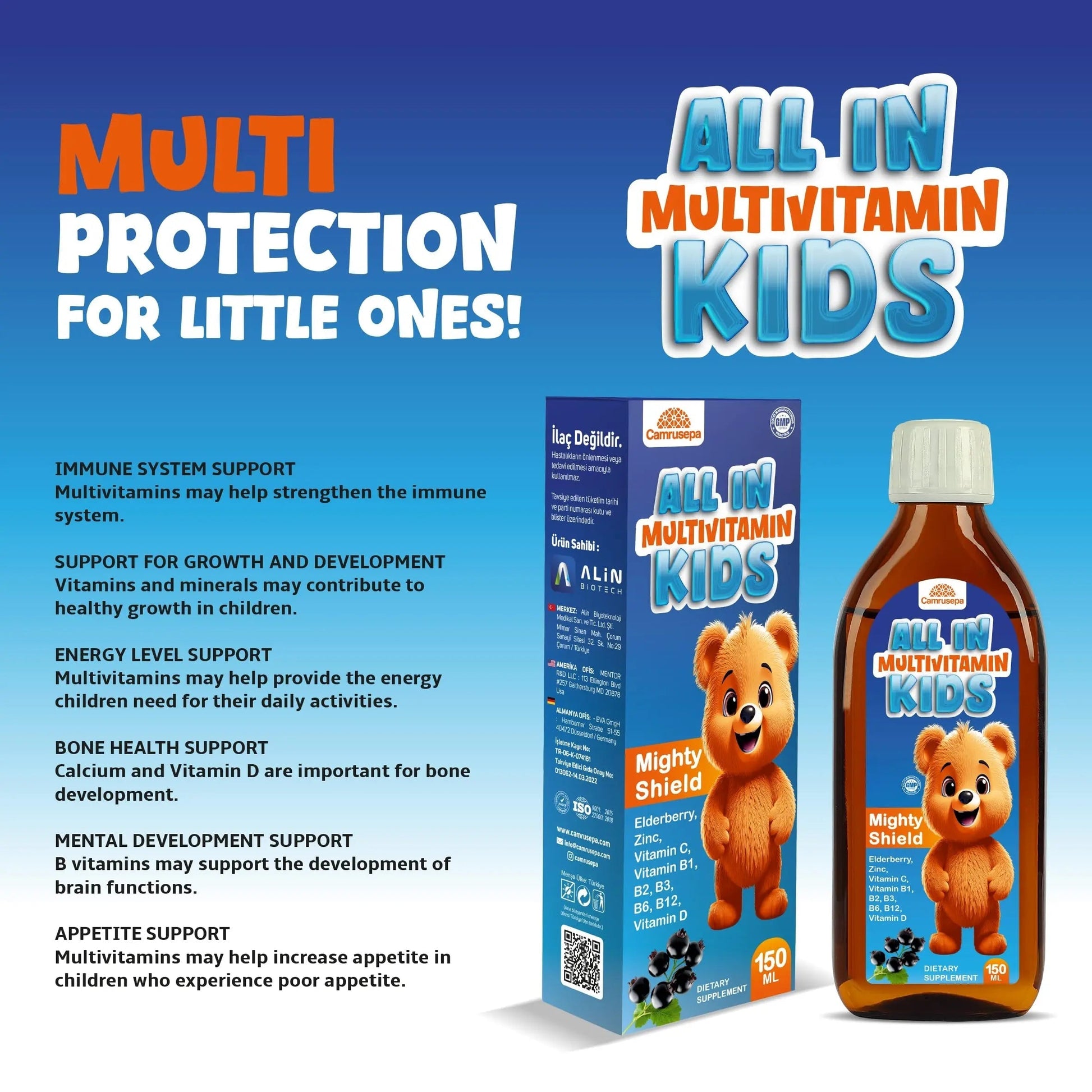 CAMRUSEPA All in Multivitamin Kids Syrup – Black Elderberry Flavored, Inositol, Zinc, Vitamin C, Daily Liquid Multivitamin Camrusepa buy supplements canada