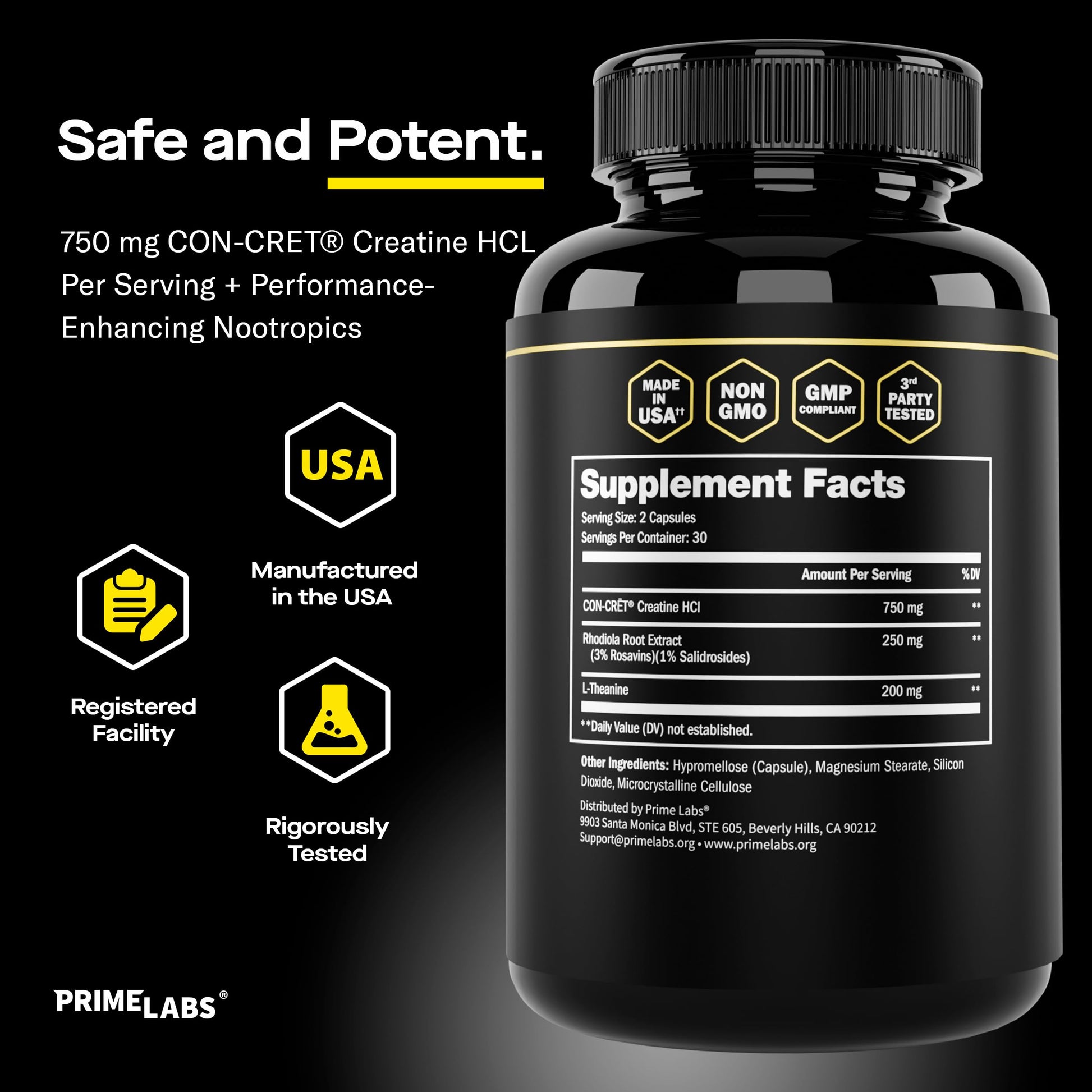 Prime Labs Creatine HCl Capsules - with CON-CRĒT®, Rhodiola Root Extract, & L-Theanine - Muscle Support, Endurance, Cognitive Function - for Men & Women - 60 Pills Prime Labs buy supplements canada