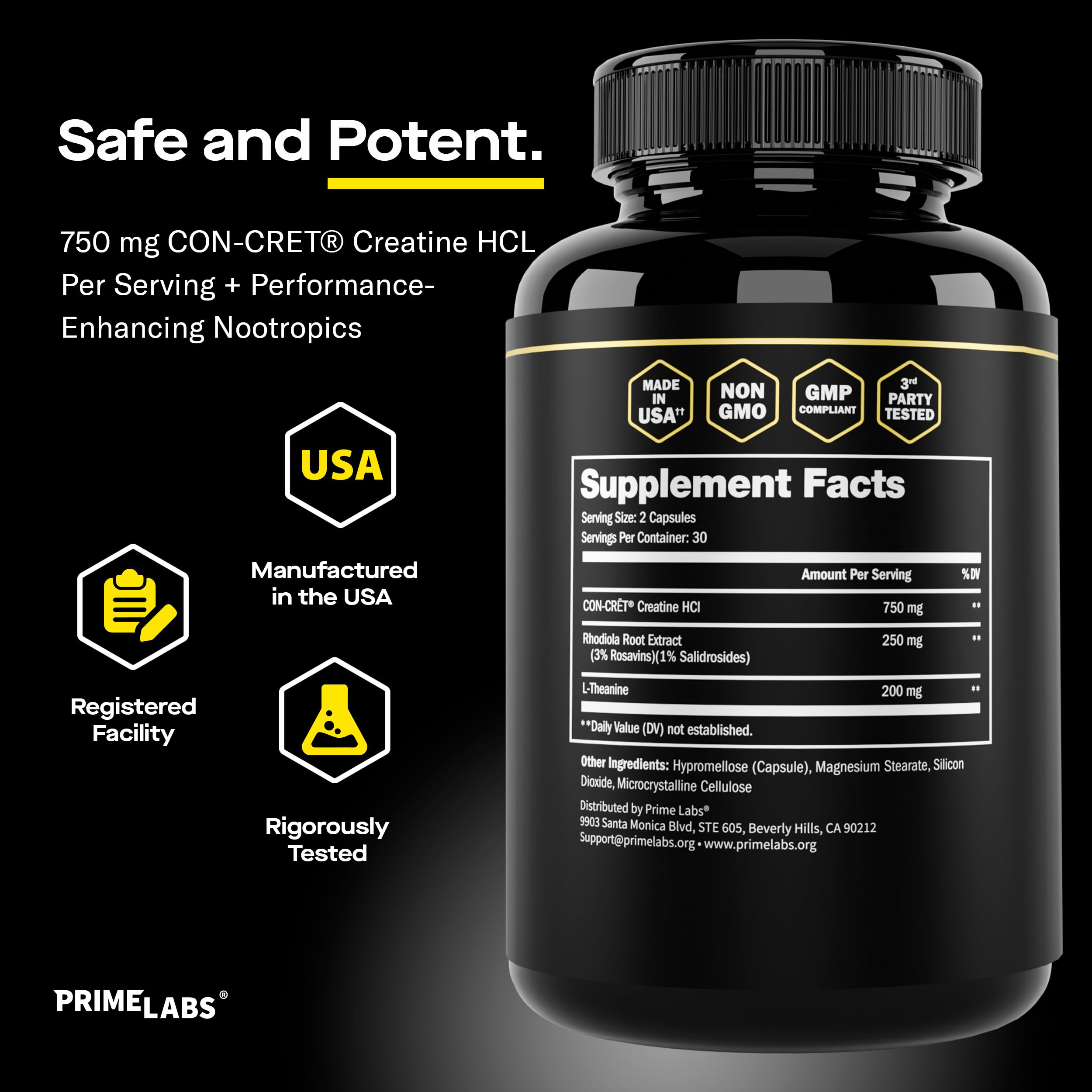 Prime Labs Creatine HCl Capsules - with CON-CRĒT®, Rhodiola Root Extract, & L-Theanine - Muscle Support, Endurance, Cognitive Function - for Men & Women - 60 Pills Prime Labs buy supplements canada