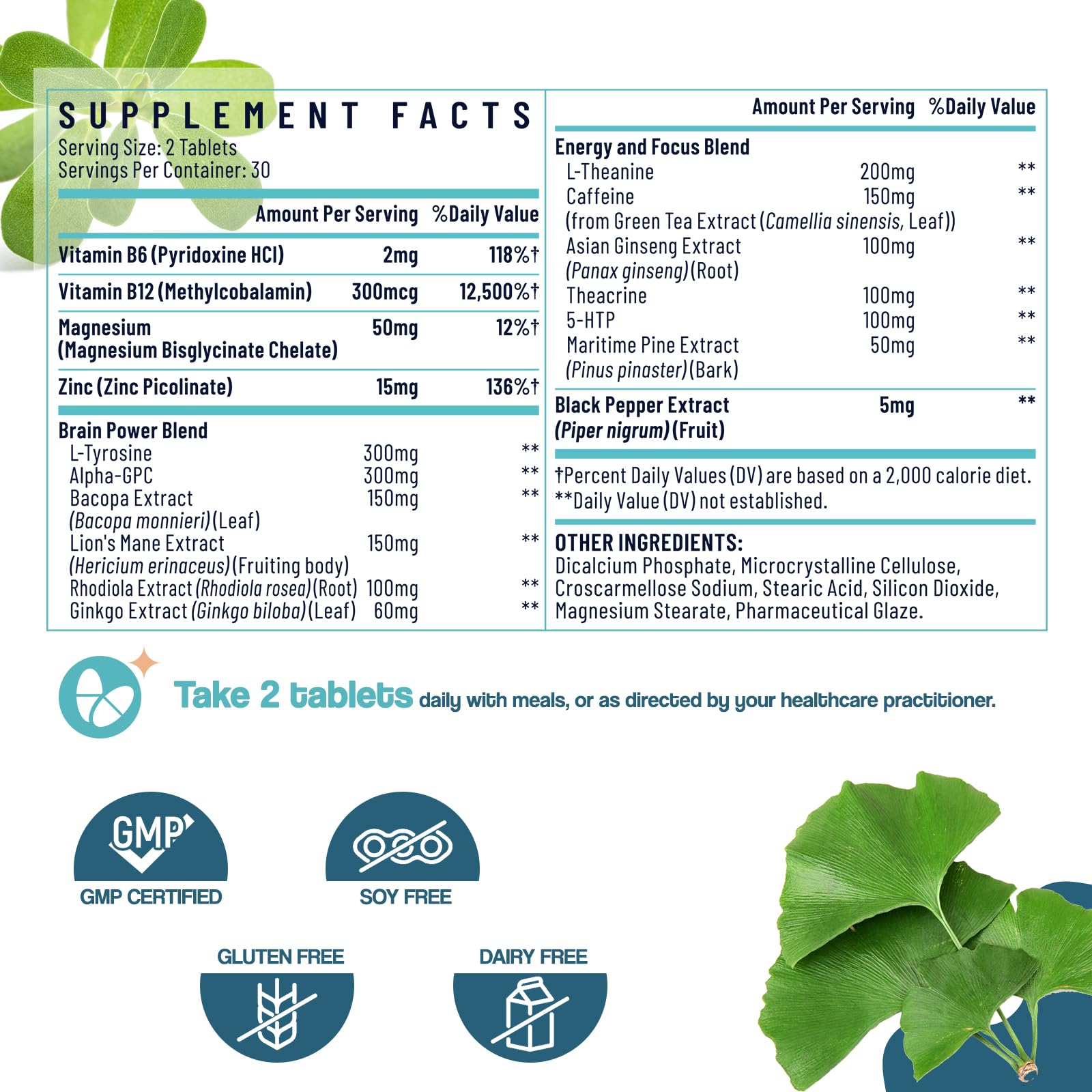 17-in-1 Brain Supplement for Memory and Focus | Nootropic Brain Supplement for Mental Clarity, Concentration, Alertness | Natural Nootropics with Herbal Extracts, Vitamins & Amino Acids (120 Tablets) Sapotax buy supplements canada