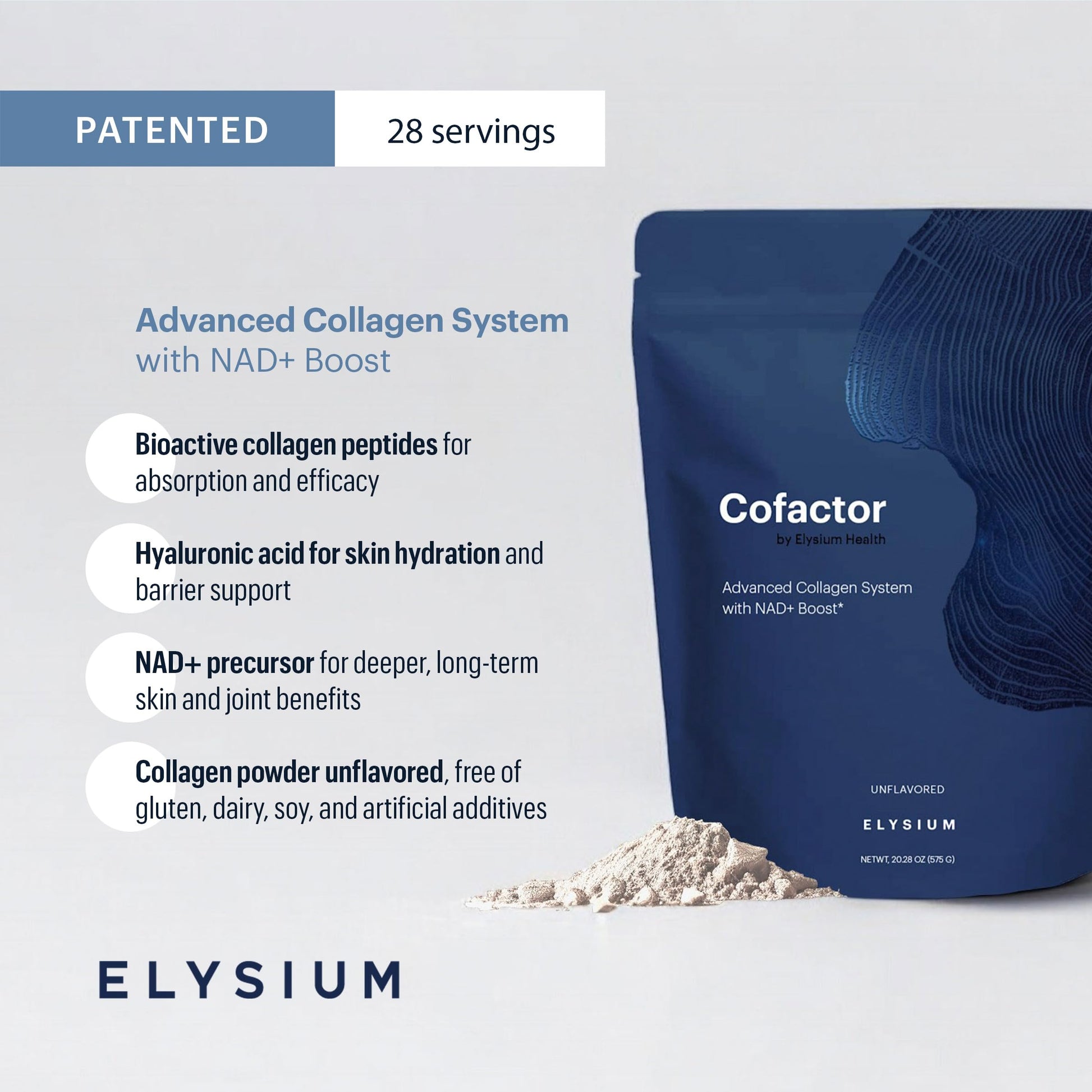 ELYSIUM Cofactor – 4-in-1 Collagen Peptides Powder w/NAD+, Hyaluronic Acid & Vitamin C for Skin, Hair, Nails, Joints & Cellular Health, Collagen Supplements for Men & Women – Unflavored, 28 Servings ELYSIUM buy supplements canada