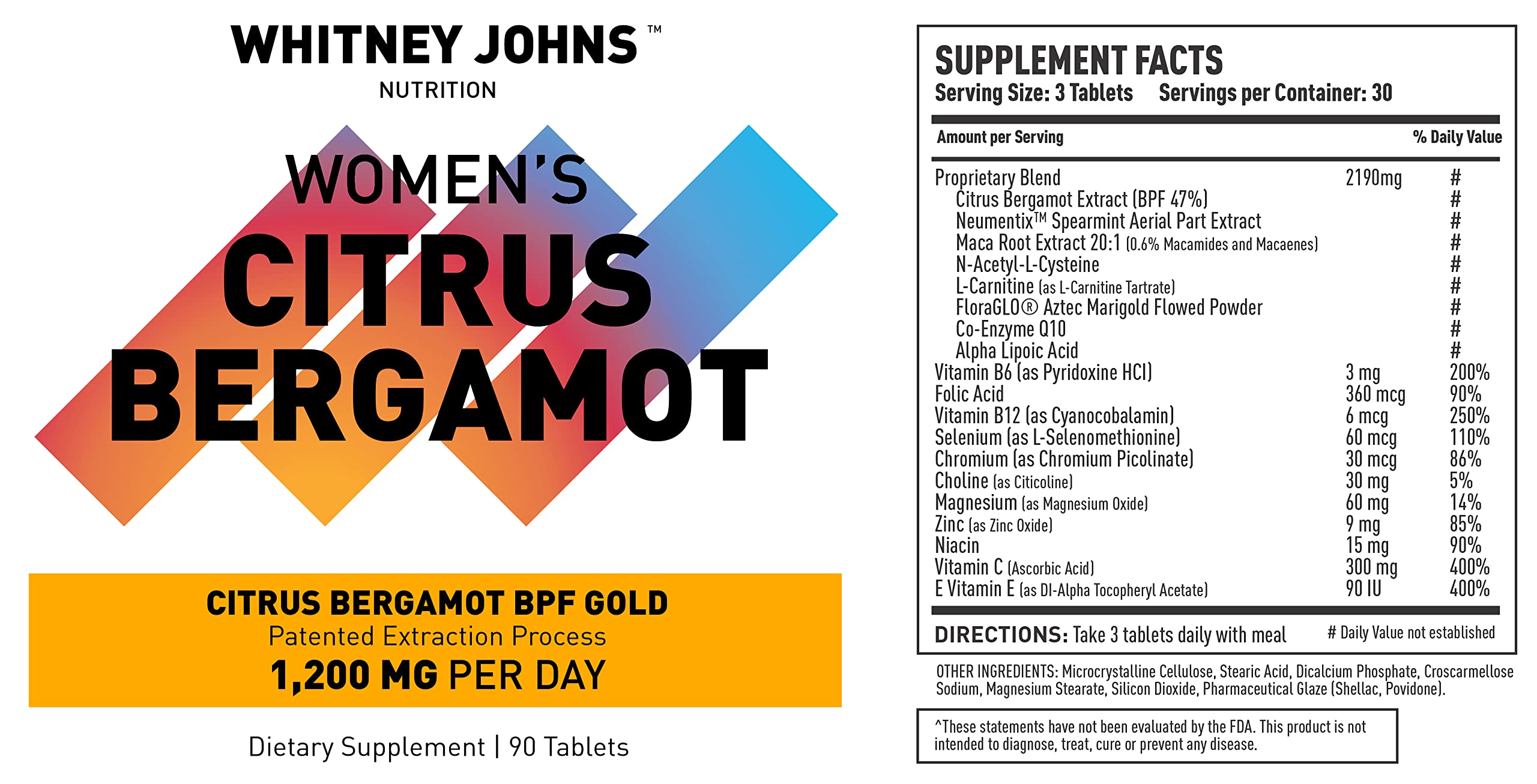 Whitney Johns Citrus Bergamot for Women, Clinically Tested Bergamot Supplement Specifically Formulated for Womens Health and Wellness, Antioxidant, 1200mg, 90 Tablets Whitney Johns buy supplements canada