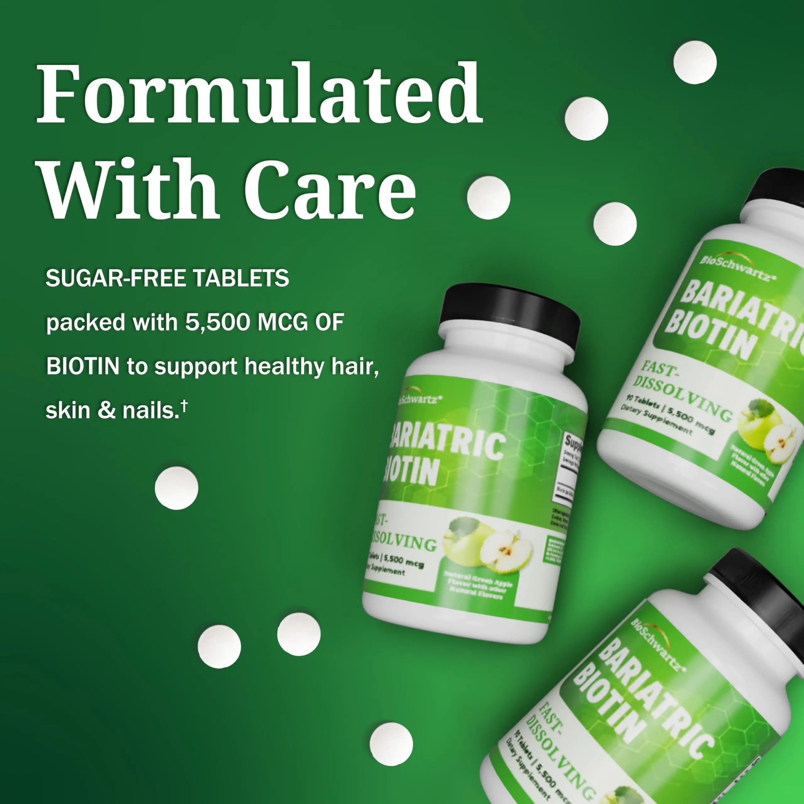 BioSchwartz Bariatric Biotin Chewable Tablets - 5500mcg Biotin per Serving - Green Apple Flavor, 3 Month Supply - Sugar-Free Hair Skin Nails Vitamins BioSchwartz buy supplements canada