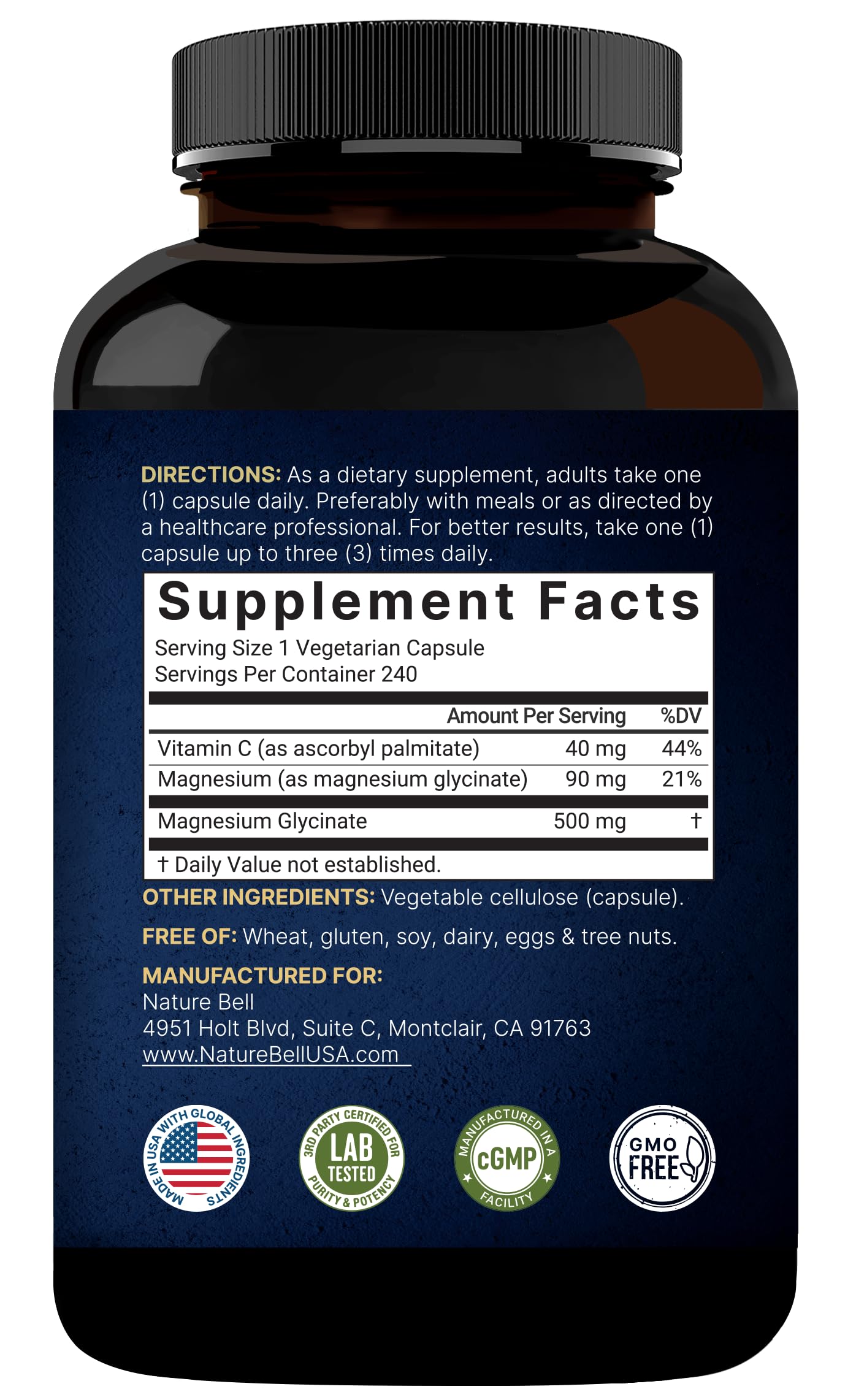 Naturebell Pure Magnesium Glycinate 500mg, 240 Veggie Capsules | 100% Chelated & Purified – 3rd Party Tested, Vegan Friendly, Non-GMO, Filler Free NatureBell buy supplements canada