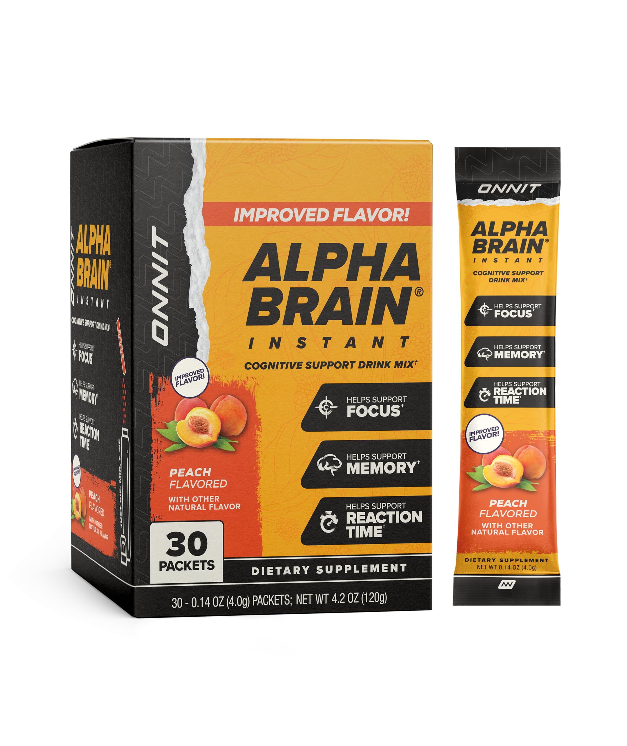 ONNIT Alpha Brain Instant Cognitive Support Drink Mix, Nootropic Supplement for Focus, Memory and Clarity, Peach Flavor, 0.13 oz Packets, 30 Count ONNIT buy supplements canada