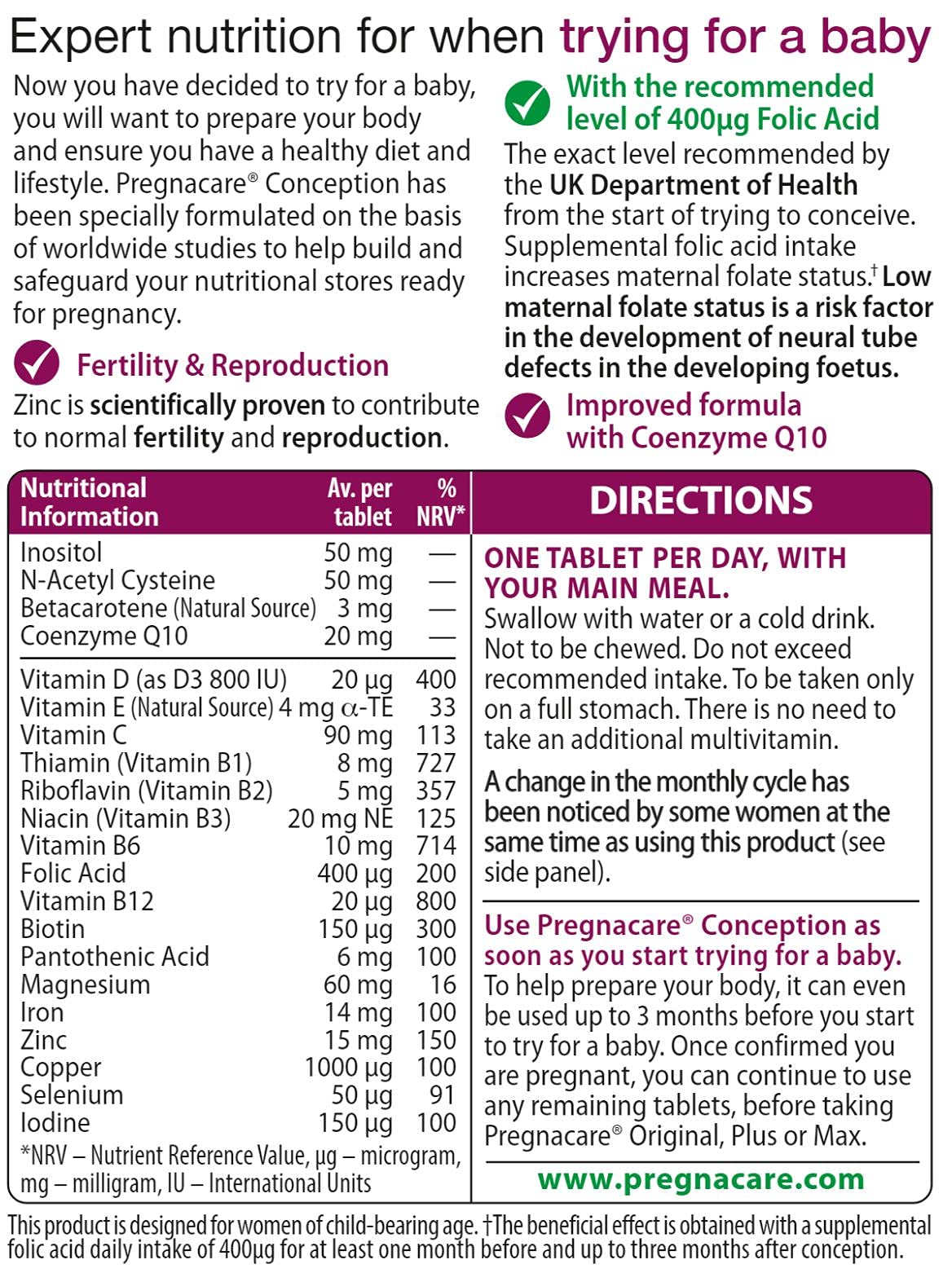 Pregnacare Conception Tablets, Pack of 30, 30 Count Pregnacare buy supplements canada