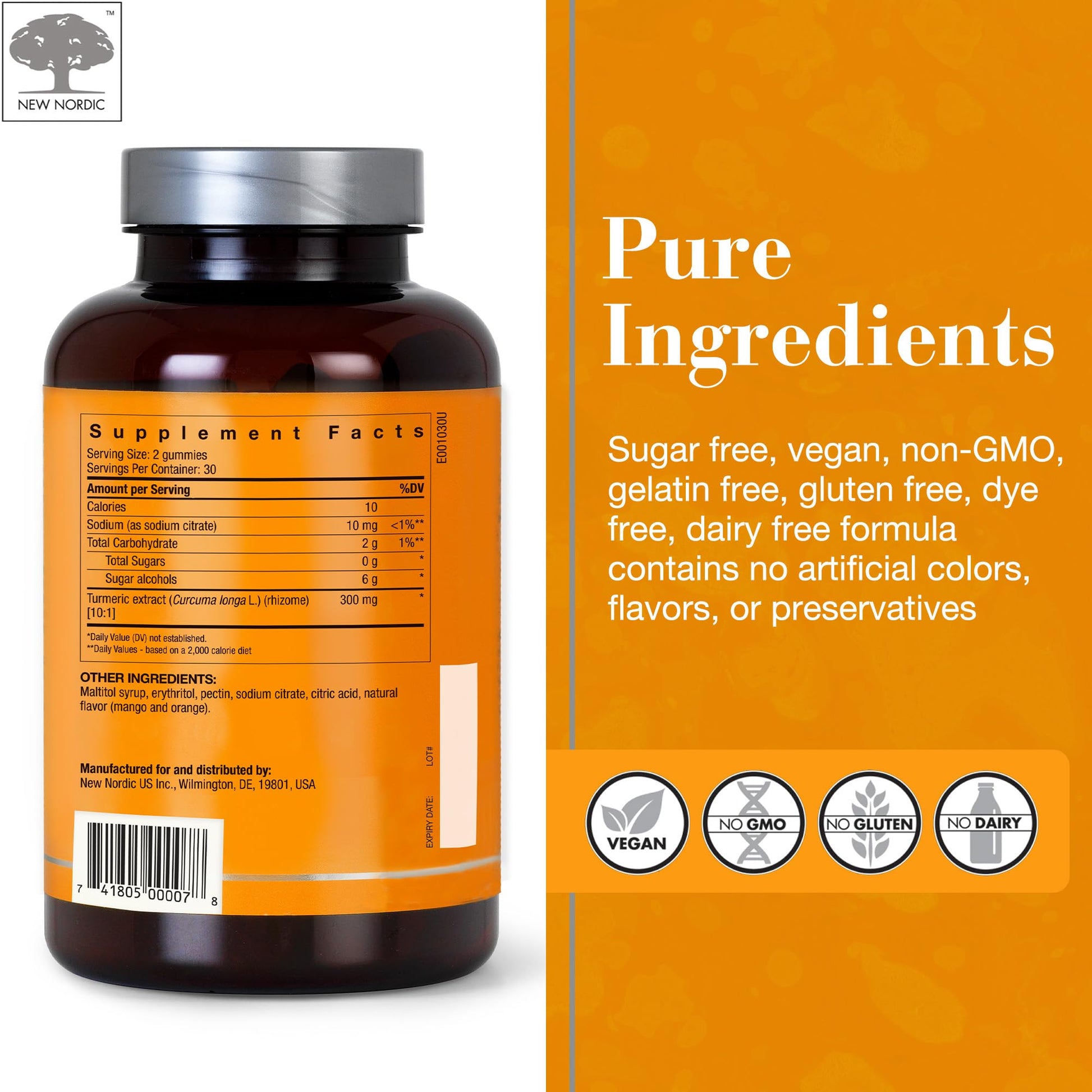 NEW NORDIC Turmeric Curcumin Gummies, Sugar Free, 300 mg Turmeric Supplement for Men and Women, Supports Normally Functioning Joints, Knees, Shoulders, Mango Orange, 60 Count NEW NORDIC buy supplements canada