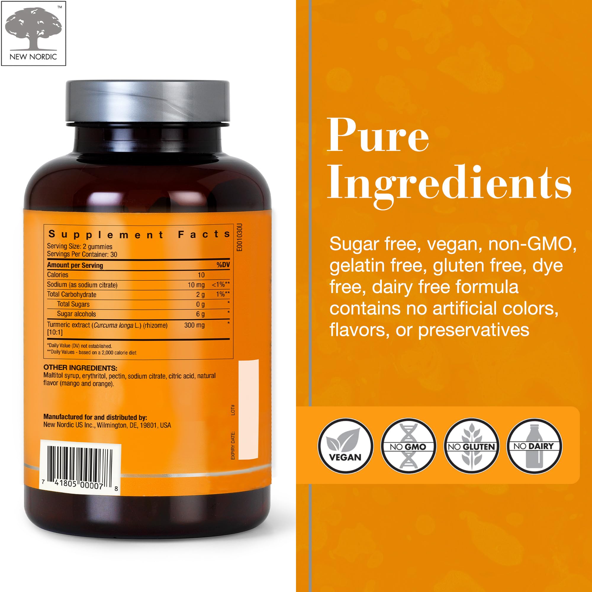 NEW NORDIC Turmeric Curcumin Gummies, Sugar Free, 300 mg Turmeric Supplement for Men and Women, Supports Normally Functioning Joints, Knees, Shoulders, Mango Orange, 60 Count NEW NORDIC buy supplements canada