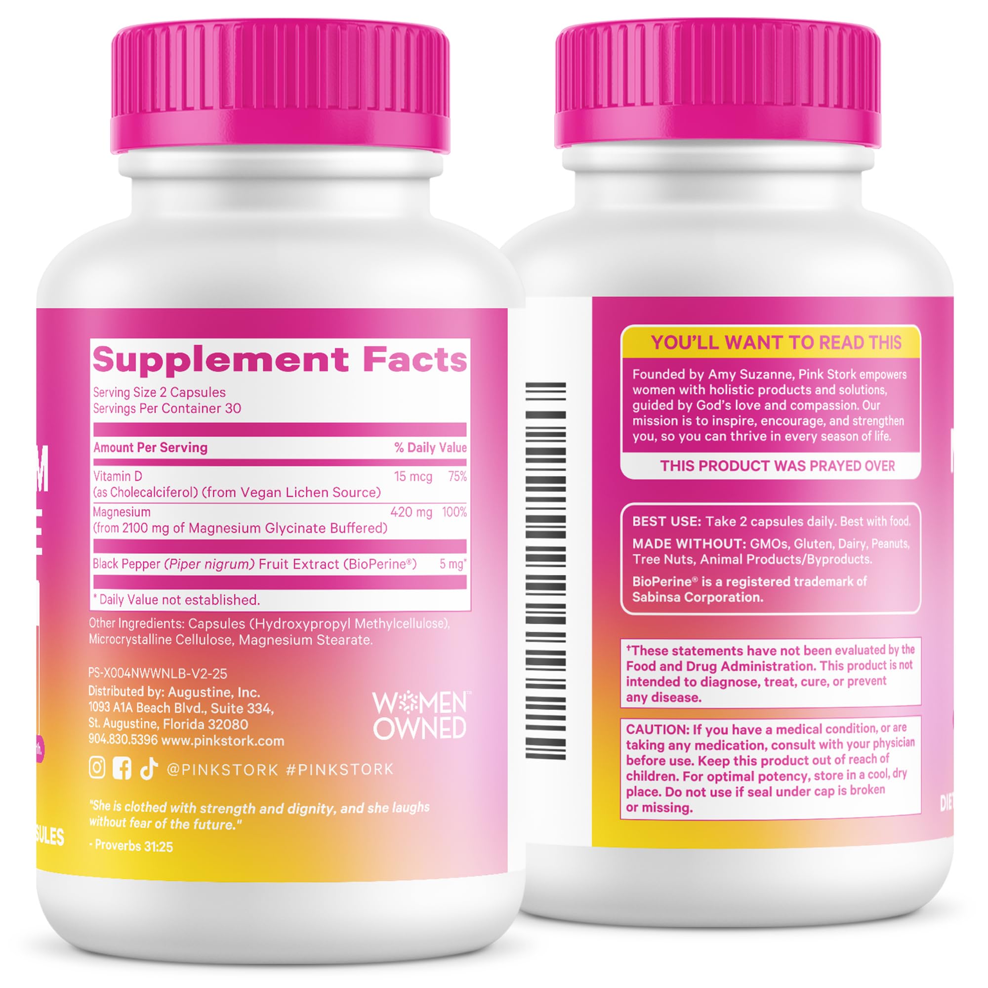 Pink Stork Magnesium Glycinate with Vitamin D - Magnesium Supplement for Women to Support Natural Calm, Mood, and Sleep - Hormone Balance for Women - 60 Capsules, Berry Essence, 1 Month Supply Pink Stork buy supplements canada