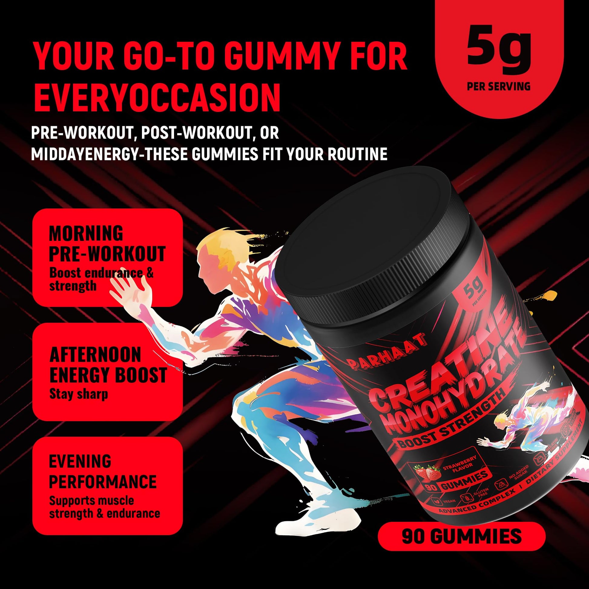 NSF Certified Creatine Gummy - Creatine Monohydrate Gummies 5g for Men & Women - Boost Focus,Strength, and Endurance, Vegan, Gluten-Free, Non-GMO, 2.5 Gram Creatine Parhaat buy supplements canada