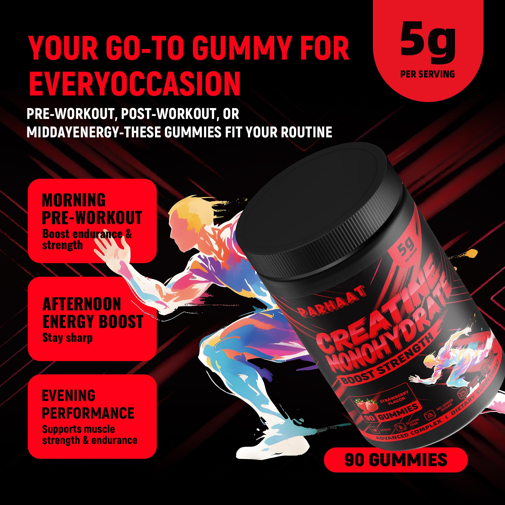 NSF Certified Creatine Gummy - Creatine Monohydrate Gummies 5g for Men & Women - Boost Focus,Strength, and Endurance, Vegan, Gluten-Free, Non-GMO, 2.5 Gram Creatine Parhaat buy supplements canada