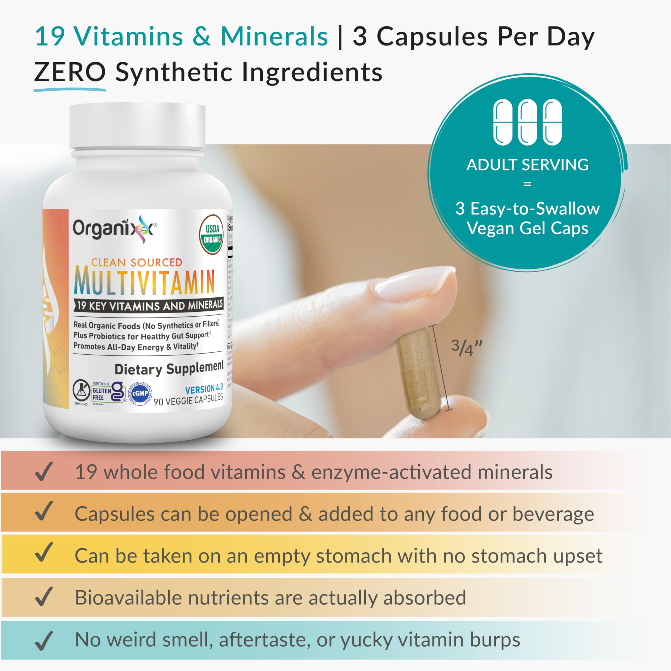 Organixx Clean Sourced Multivitamin for Women & Men, w/Vitamin C, D3, Vitamin B Complex, Probiotics, Organic Fruits & Vegetables, Supports Digestive Gut Health, Immune Support, 90 Vegan Gel Capsules Organixx buy supplements canada