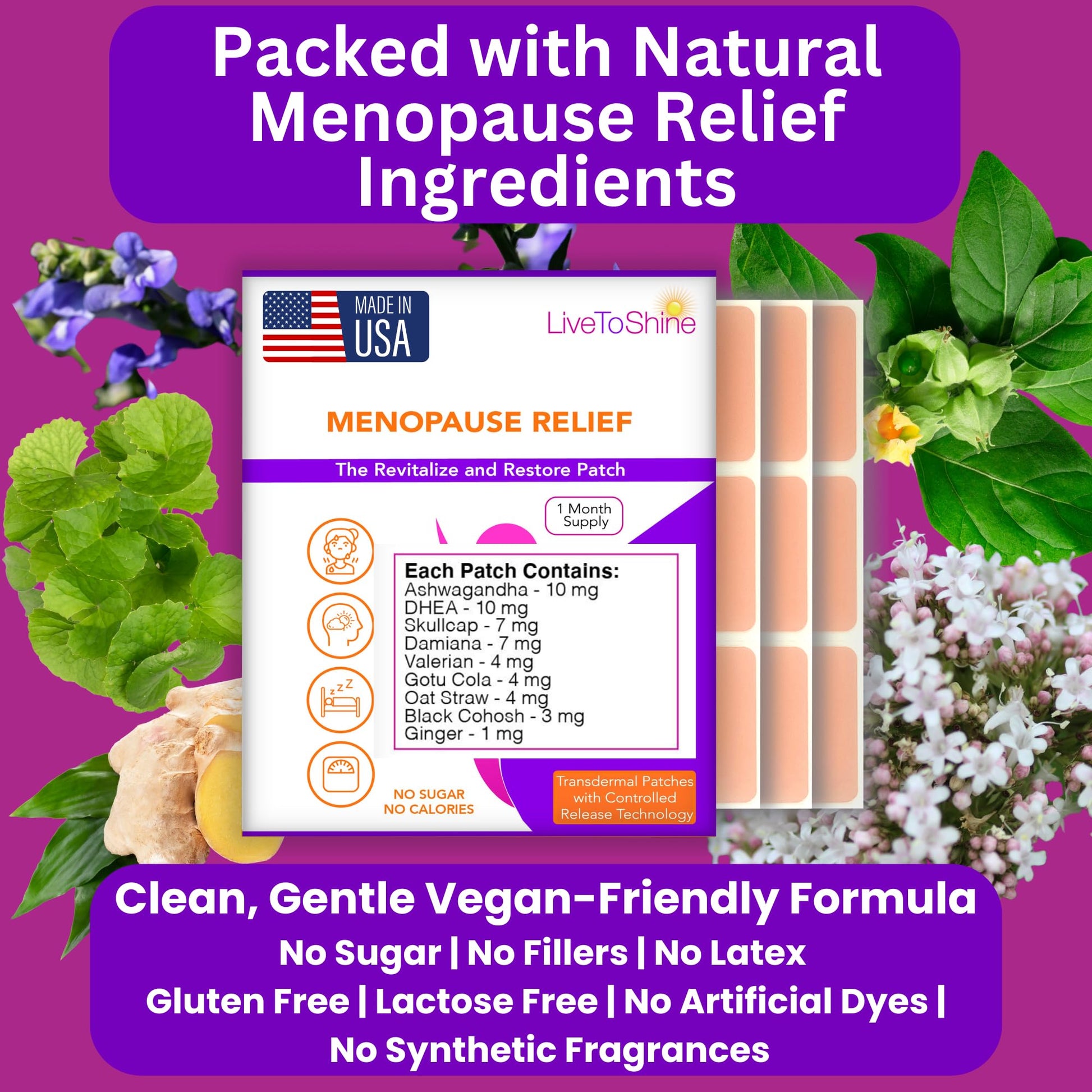 Menopause & Perimenopause Relief Patch for Women – Hot Flash, Mood & Symptom Support – Black Cohosh, Ashwagandha & More – 30 Topical Patches – USA Made by Live to Shine Live To Shine buy supplements canada